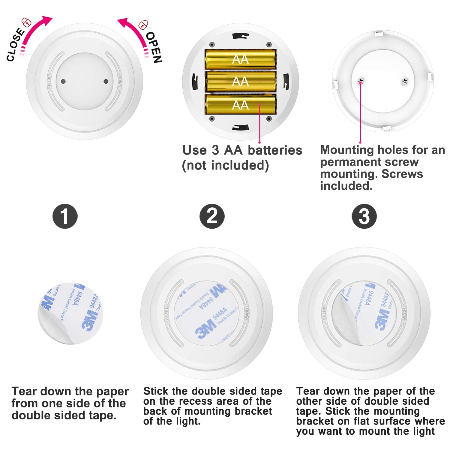 HONWELL LED Puck Lights with Remote, Battery Operated, RGB Color Changing, 3.15 inch, White, Model 8542000756