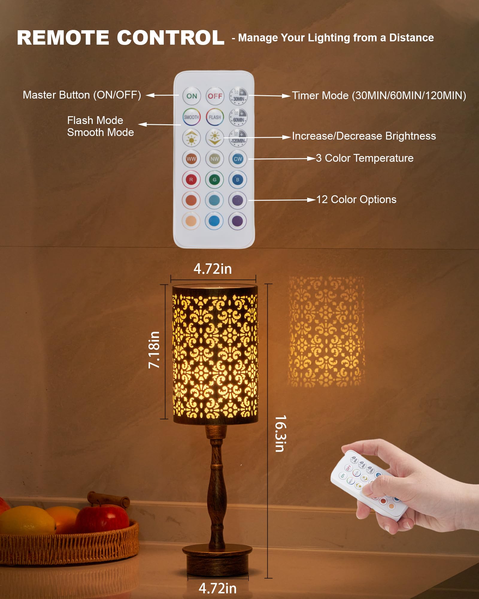 Umexus Cordless Table Lamp With Remote, Timer & Dimmer, Rgb Small Rechargeable Battery Operated, Touch Bedside Night Lights, Ant