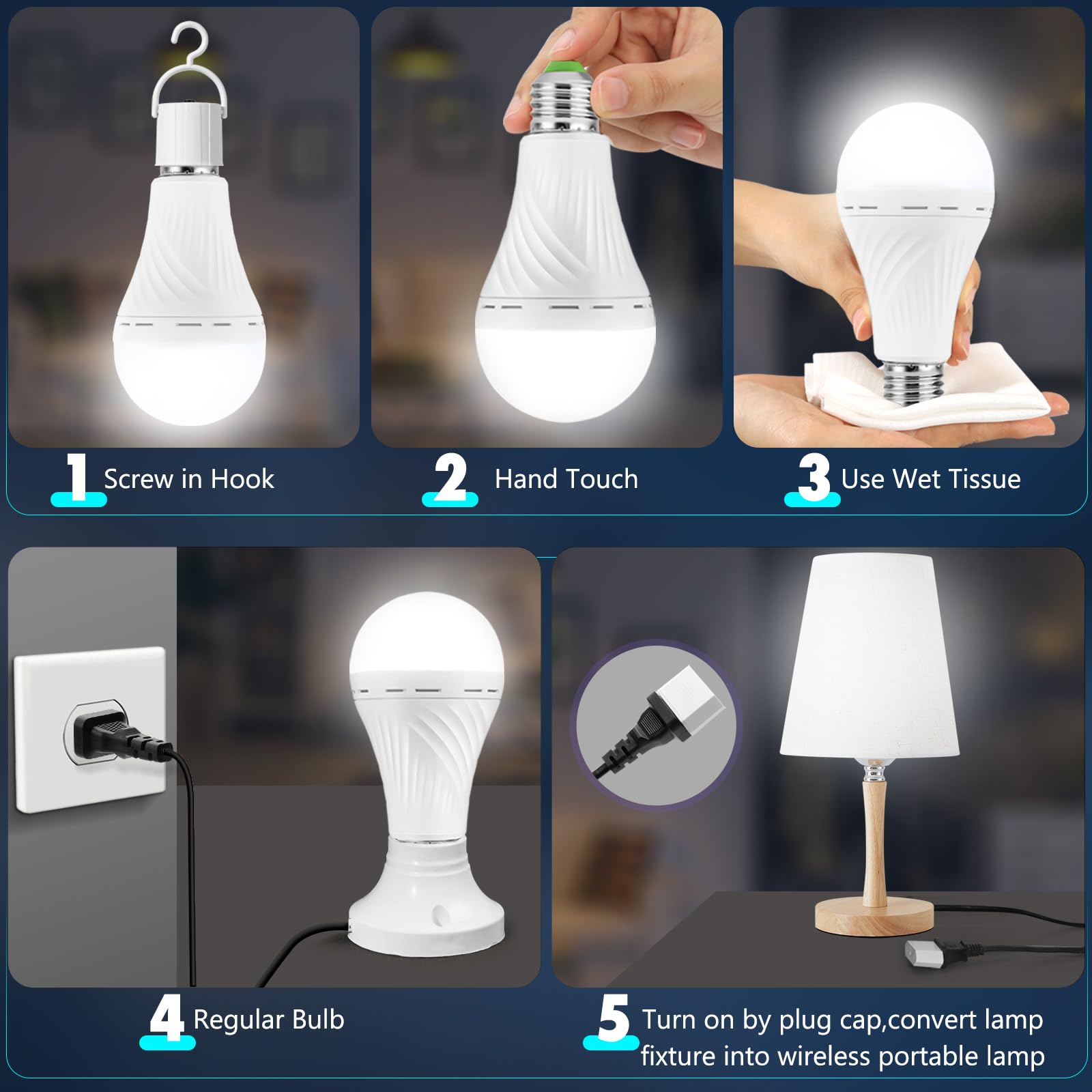 Tfoi Rechargeable Emergency Led Light Bulbs, Light Up To 28 Hrs, Battery Operated Light Bulb, Self-Charging Light Bulb 1500Mah B