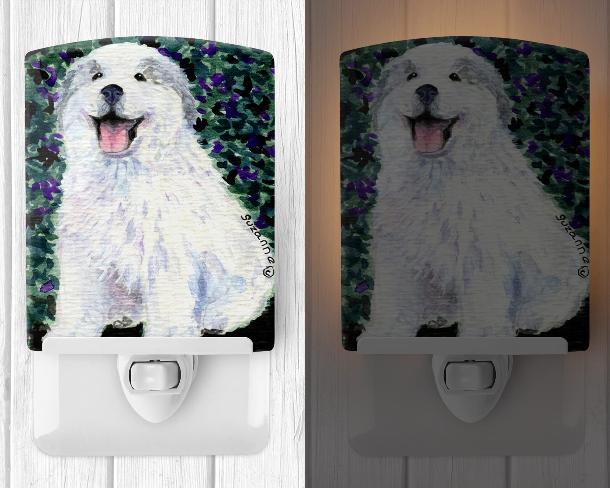 Caroline'S Treasures Ss8856Cnl Great Pyrenees Ceramic Night Light Compact, Ul-Certified, Ideal For Bedroom, Bathroom, Nursery, Hallway, Kitchen, 6X4X3, Multicolor