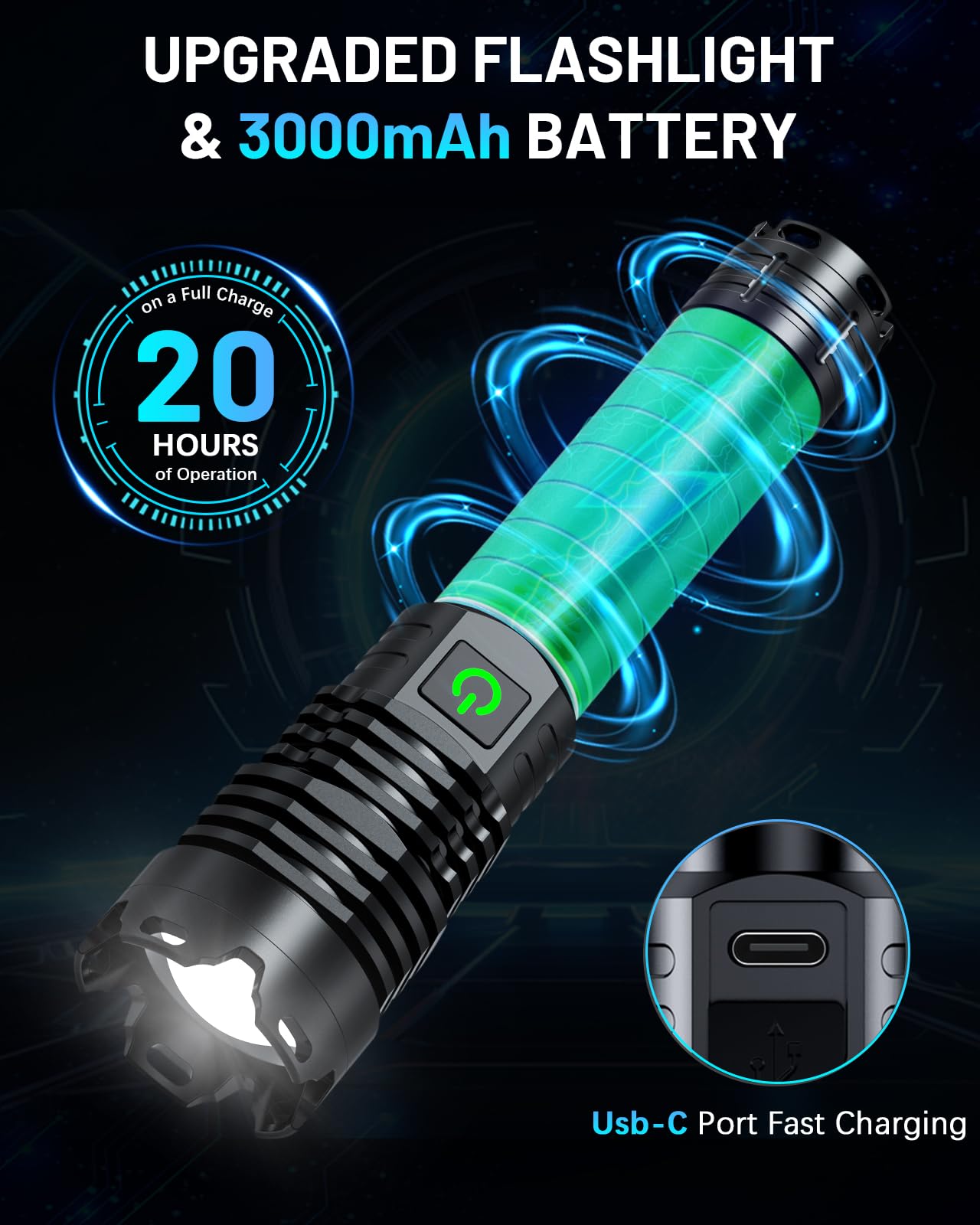 Grentay Rechargeable Flashlight, 150000 Lumen, 5 Modes, Mini Black, Zoomable, Waterproof, Model FH-Grentay-XHP160-B