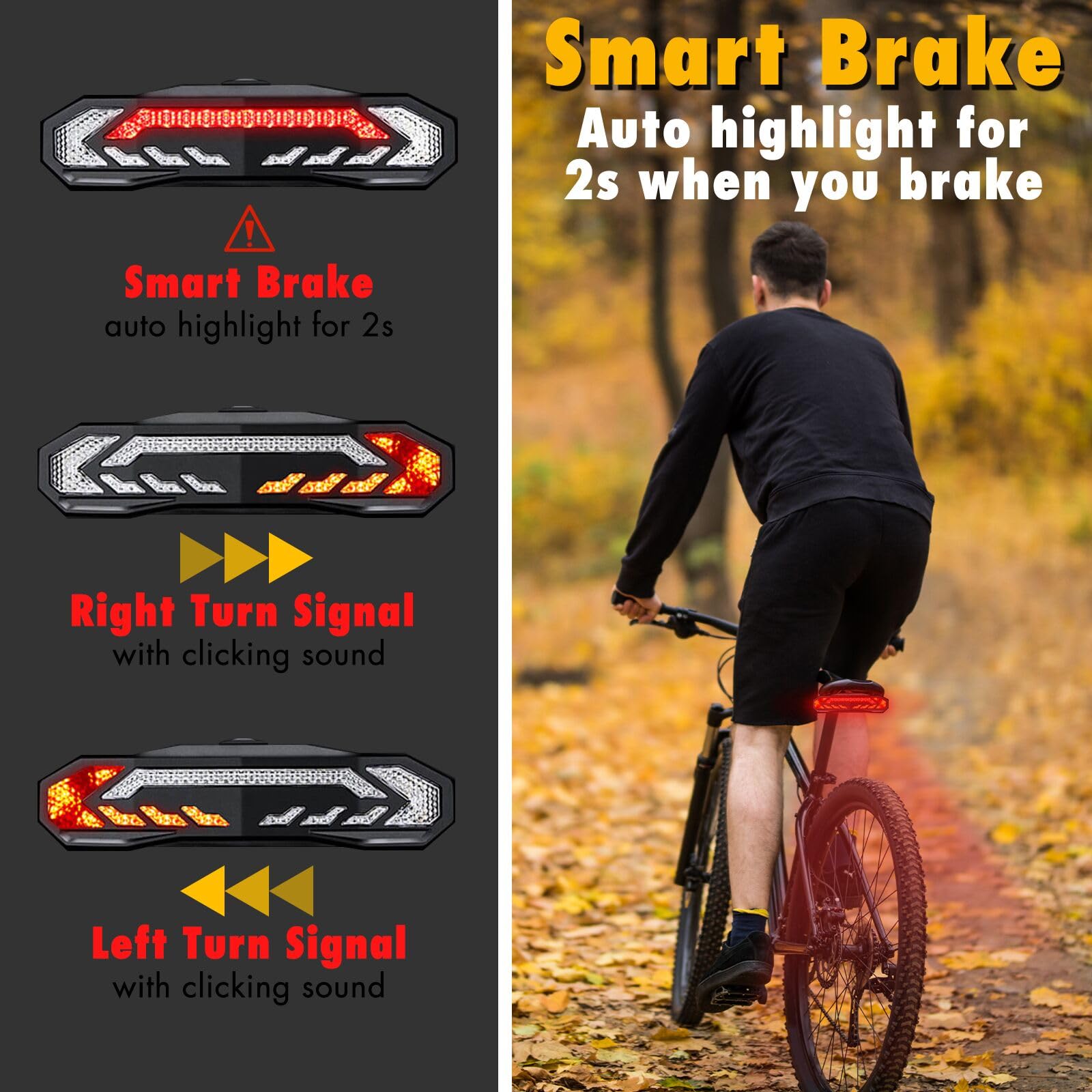 NineLeaf Smart Bike Seat Tail Light Kit - Anti-Theft Alarm, USB Rechargeable, IP65 Waterproof, Includes Seatpost & Saddle Bracket, Model KS-SF31