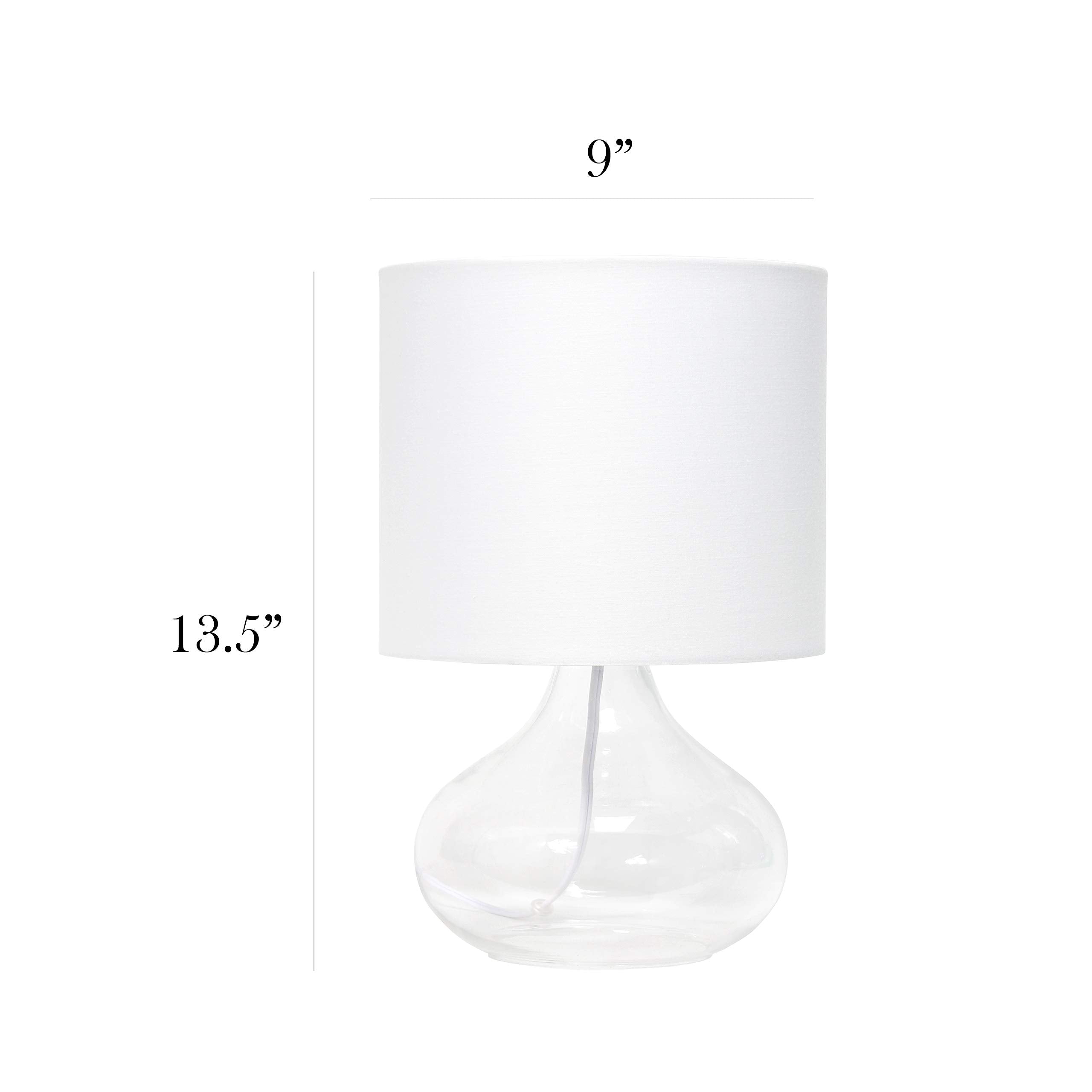 Simple Designs Lt2063-Clw Small Glass Raindrop Bedside Table Lamp With White Fabric Shade, Clear