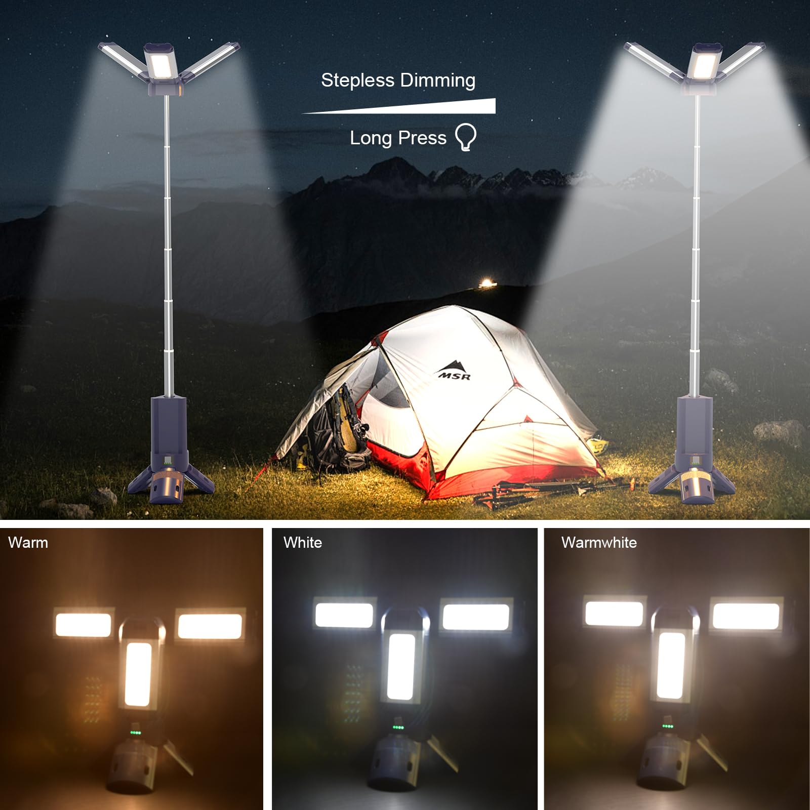 iodoo Rechargeable Camping Light 10000mAh 4000LM Telescopic Lantern Remote Control IP45 Waterproof Black