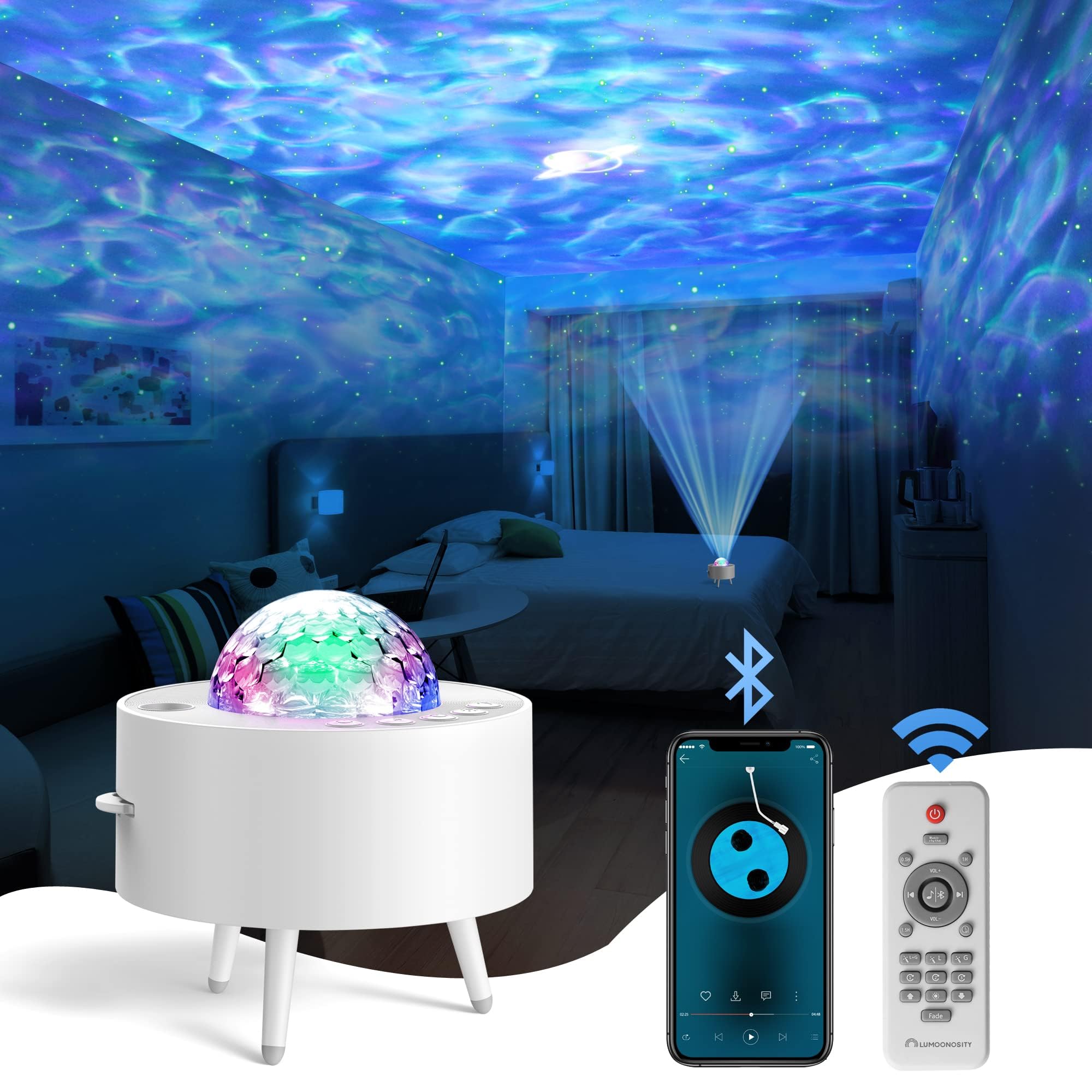 Lumoonosity Ocean Wave Projector - Starry Night Light With Speaker For Kids Room Decor