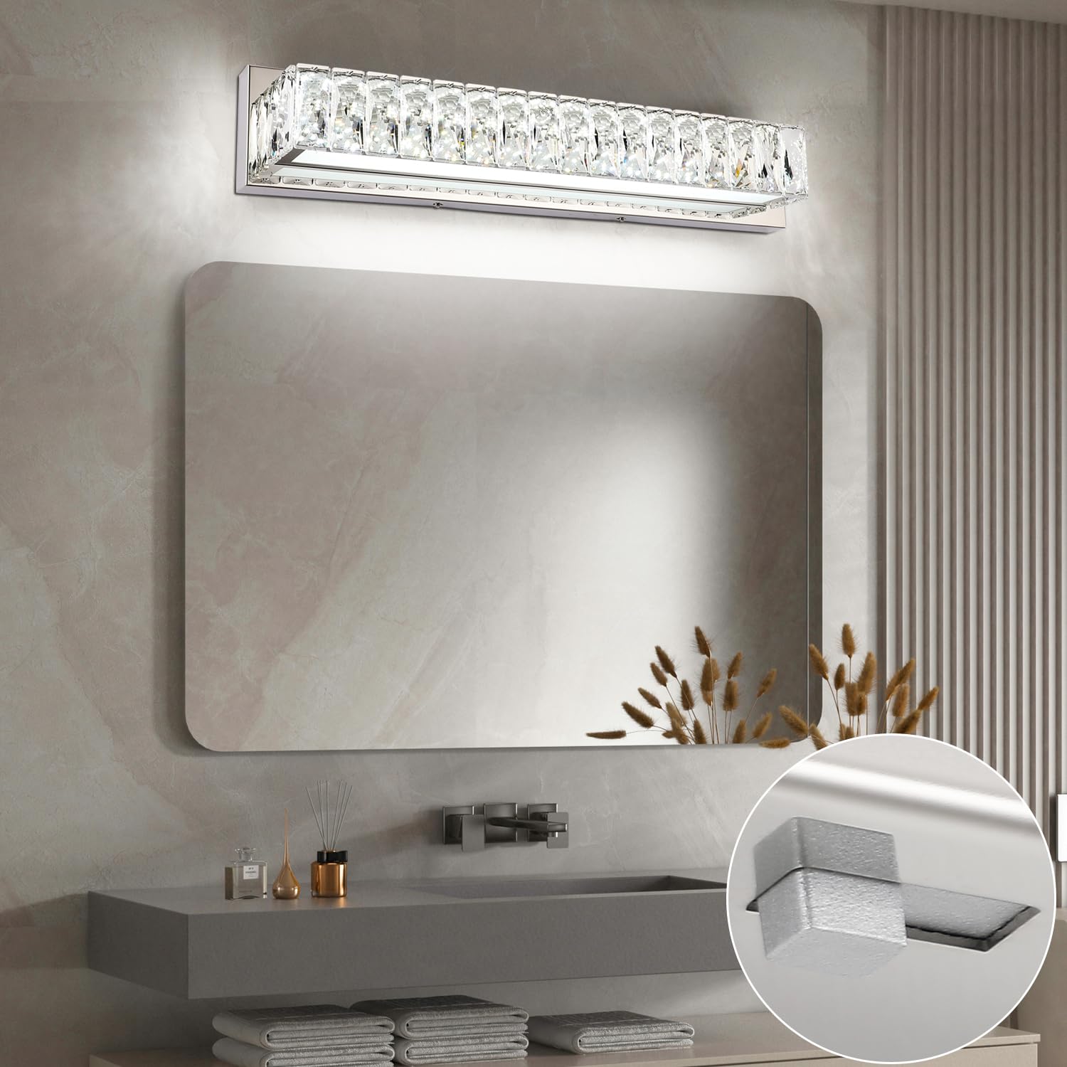Zuzito Crystal Vanity Lights For Bathroom 18W Led Bathroom Light Bar Modern Chrome Lighting Fixtures Over Mirror For Bath 22.8 I