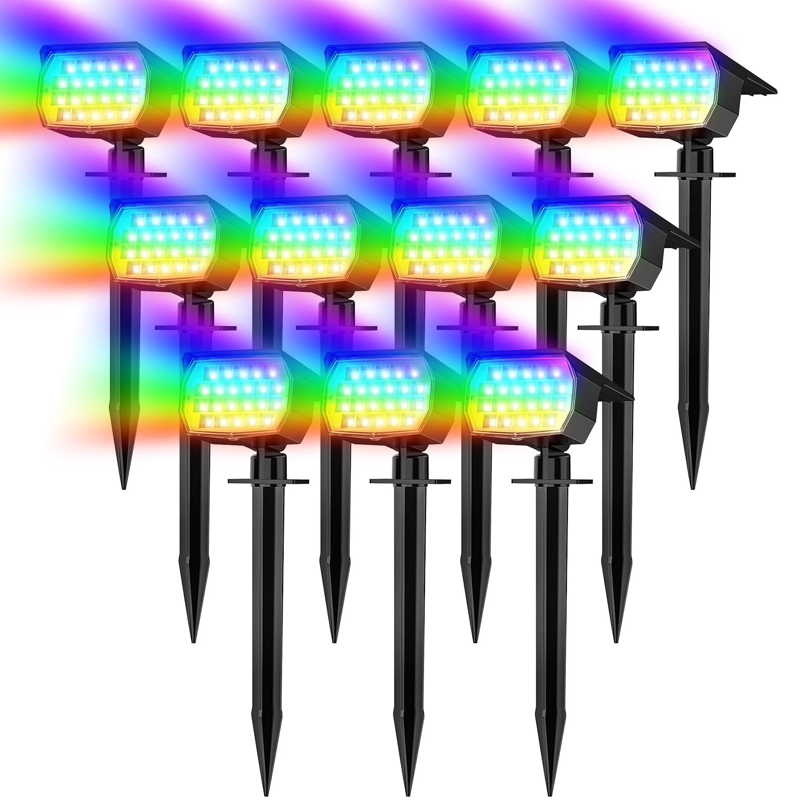 WENATY Solar Spot Lights Outdoor Color Changing, [7 Mode/12 Pack] Christmas Landscape Spotlights, Solar Lights Outdoor Waterproo
