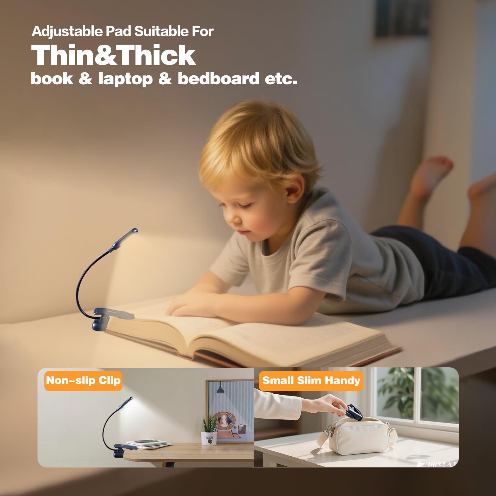 VAVOFO Rechargeable Book Light 7 LED Eye Care Lamp, 9-Level Warm Cool White, Metallic Grey, Model KM-6720