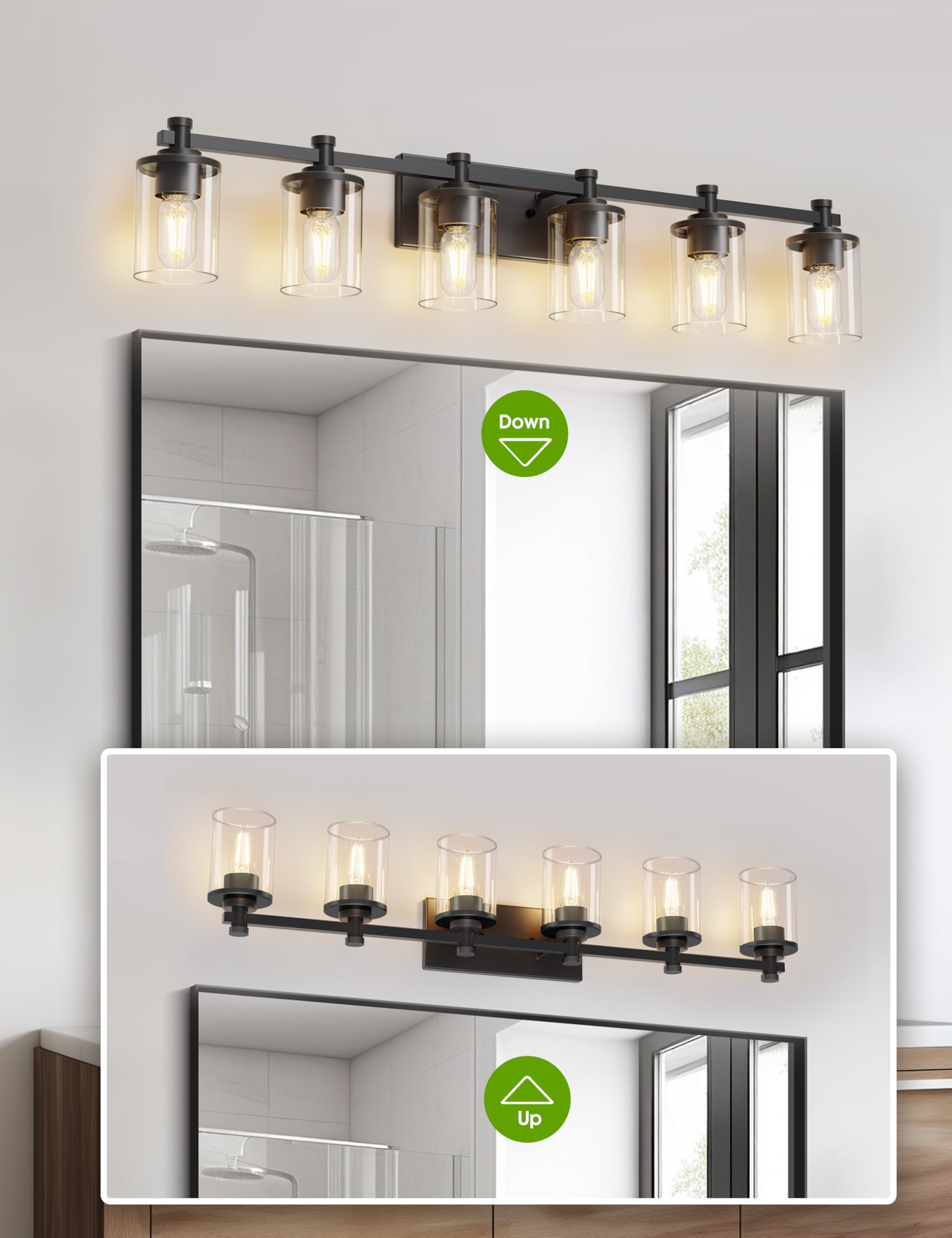 L Lohas Led 6 Light Bathroom Vanity Light  Black Bathroom Light Fixture Over Mirror  Modern Lighting Fixtures With Clear Glass Shade  Vintage Vanity Lights For Bathroom Mirror Hallway  Etl