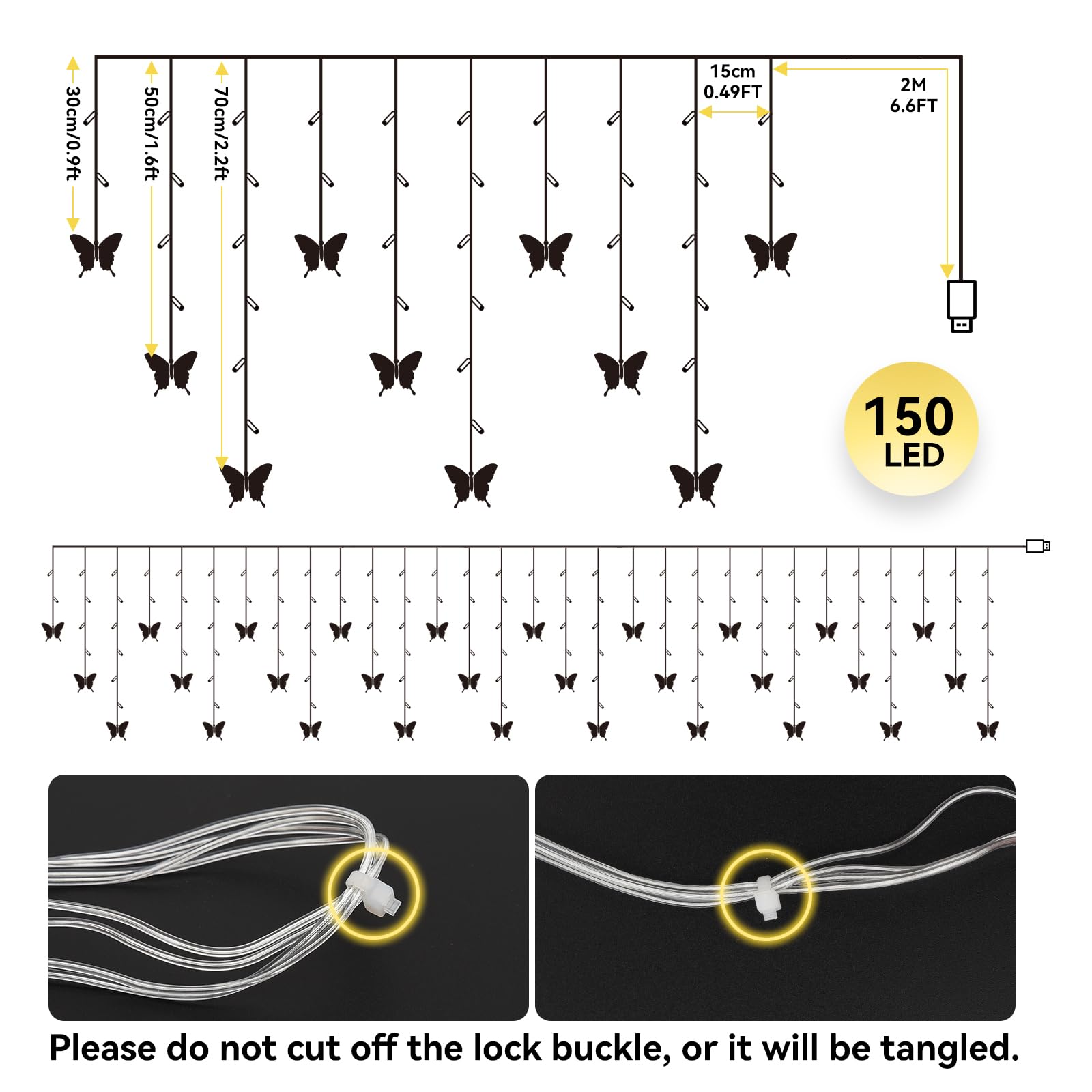 Dailyart Butterfly String Lights, 150 Led 20.9Ft Butterfly Curtain Lights 8 Modes Usb Power With Remote Control Butterfly Decorations For Bedroom, Room, Wall, Party, Ceiling, Wedding, Christmas