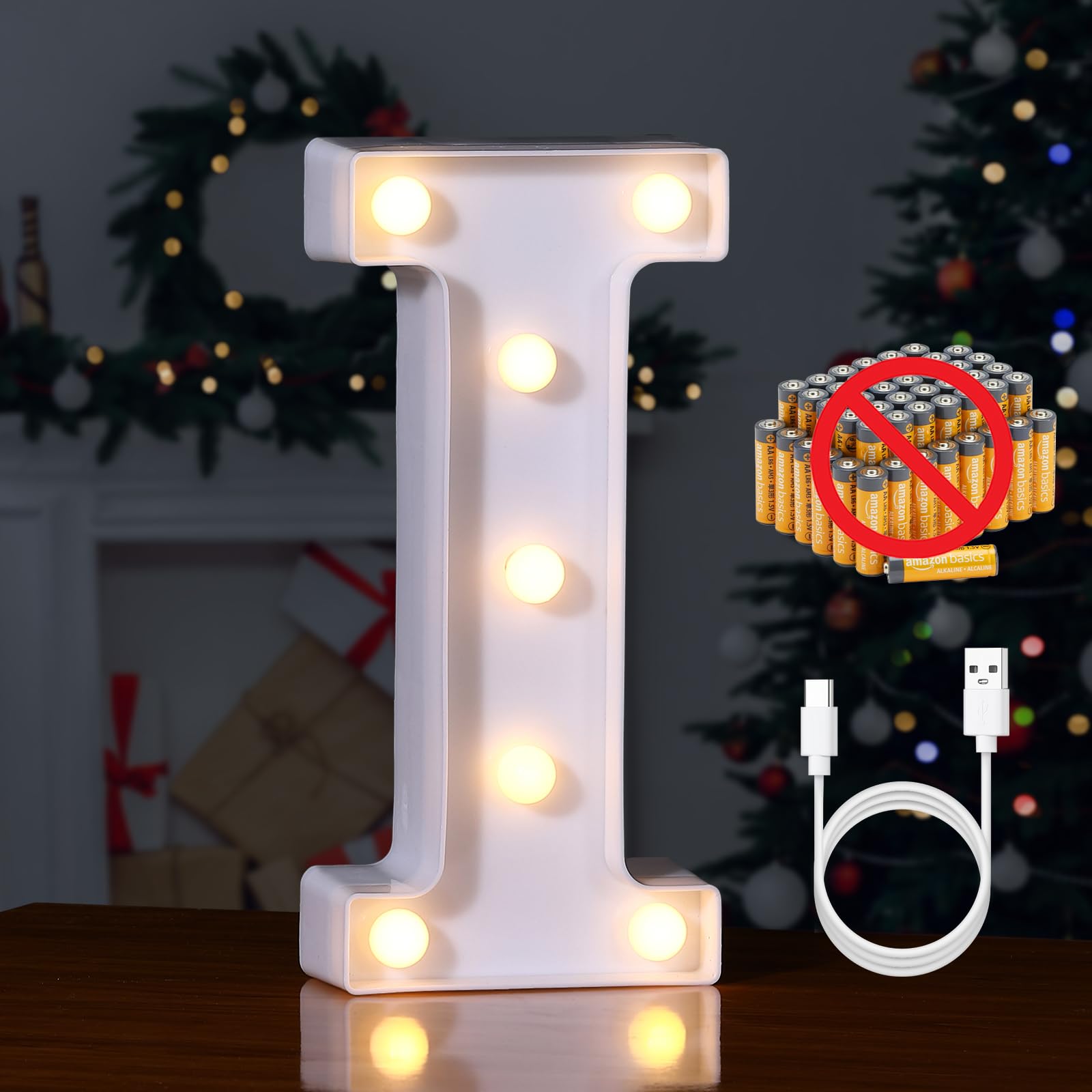 Foaky Rechargeable LED Letter Lights Sign, Warm-White, Plastic, Model Recharge-ABS, Size I, Ideal for Weddings & Parties