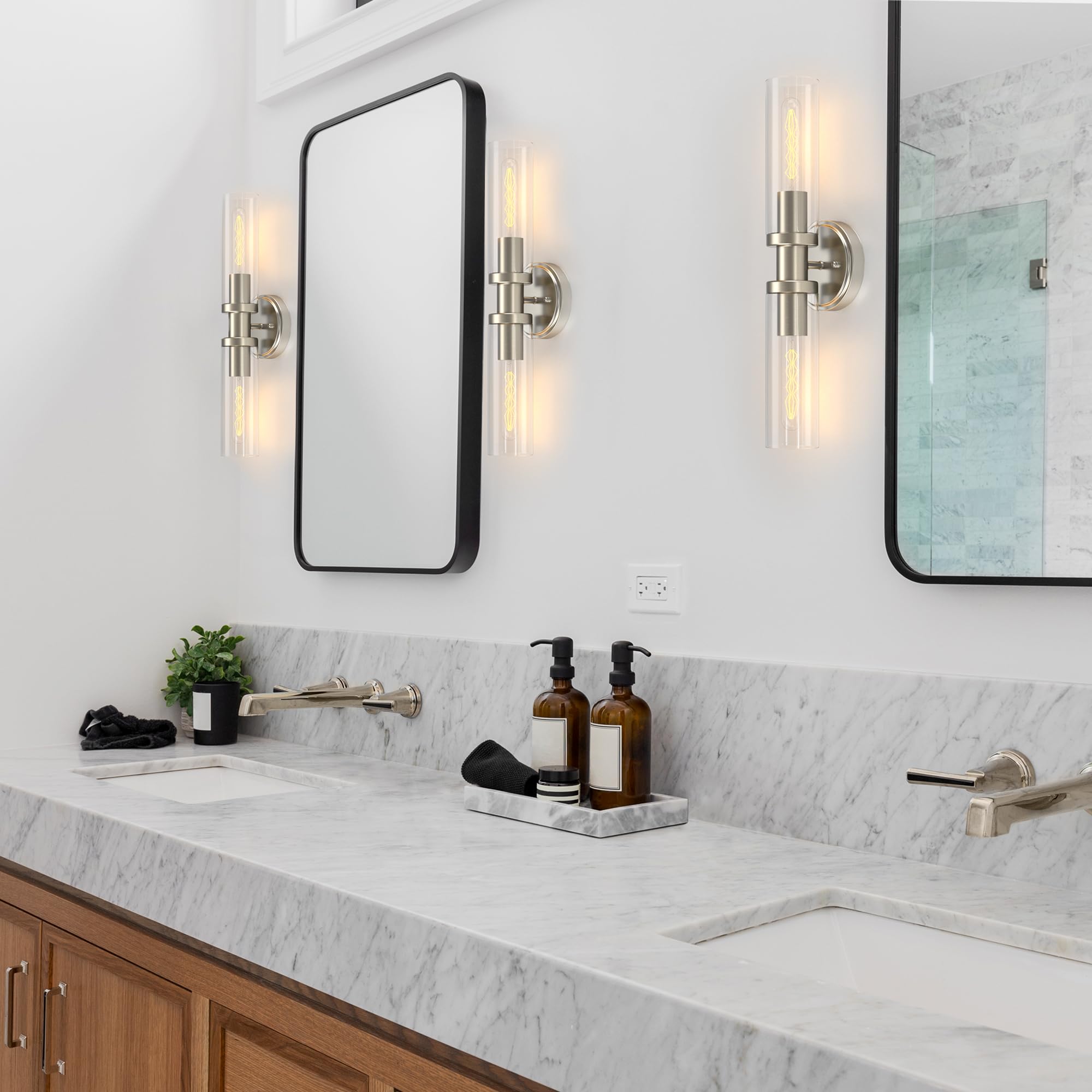 Espird Bathroom Light Fixtures 2-Light Brushed Nickel Metal Vanity Lights Over Mirror Model L03-2-S-NL