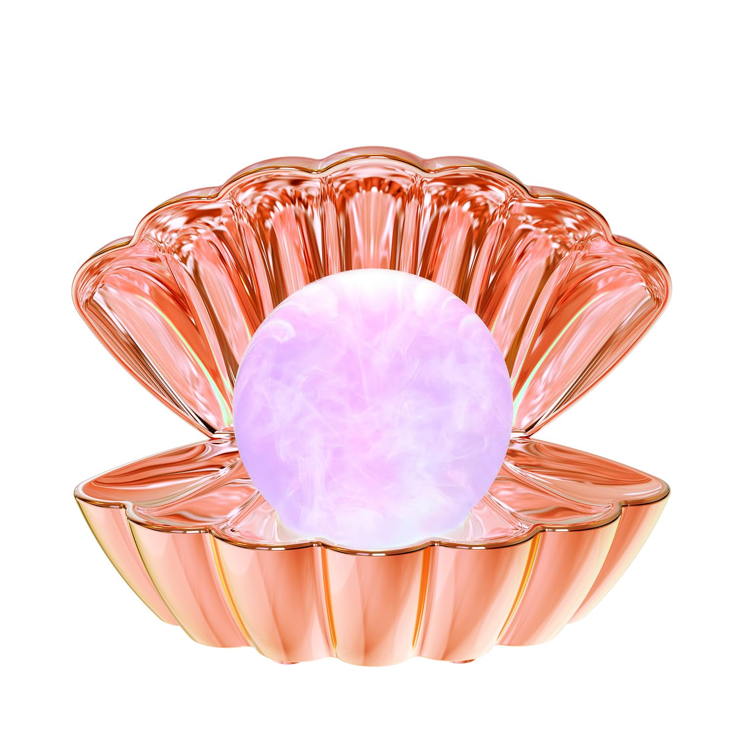 LKUA Night Light, RGB Color Changing Shell Pearl Lamp, Portable Clamshell Design, Electroplated Rose Gold, Model LK-P