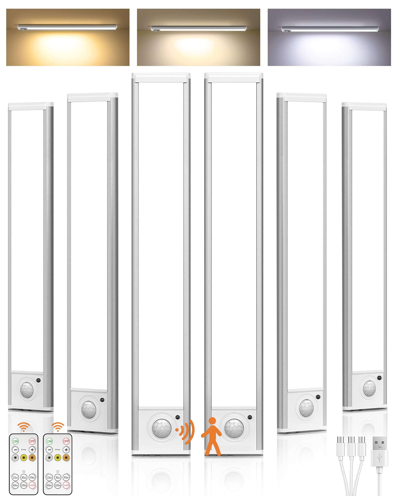 AMETHEUS 54LED Under Cabinet Lighting,1800mAh Rechargeable Battery Operatured Motion Sensor Light Indoor,3 Color Temps&Dimmable 