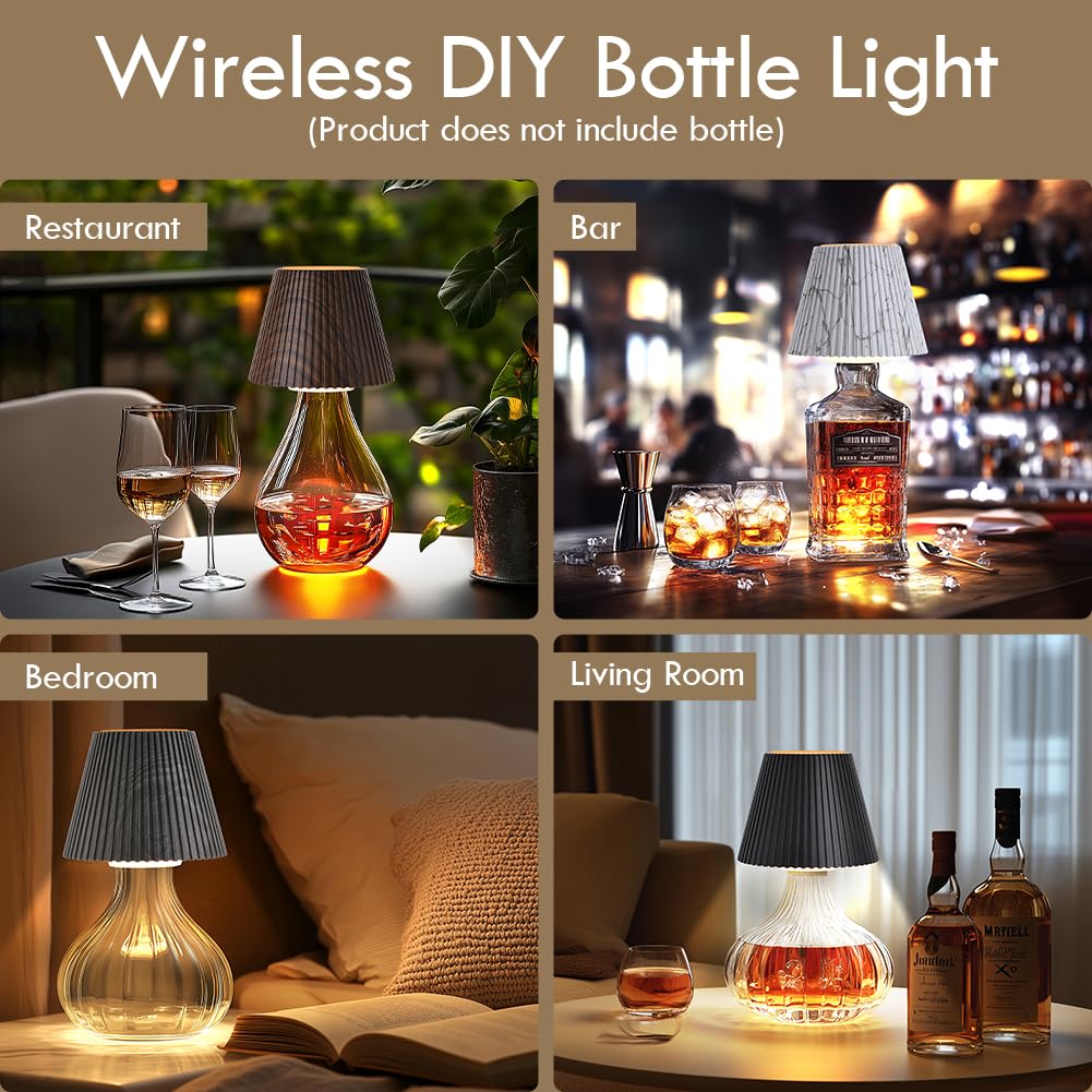 WILIT Wireless Table Lamp - Rechargeable, 3-Level Brightness, Brown Gray Wood Grain - Cordless Night Light for Home and Bar Decor