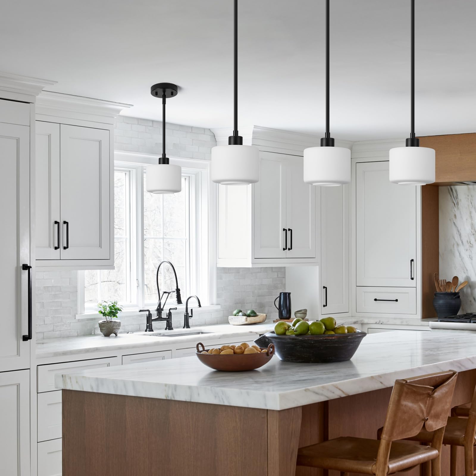 Osimir 1-Light Black Milk Glass Pendant Light Fixture, Modern Hanging Lighting for Kitchen Island & Bathroom, Model OS-YQ8153