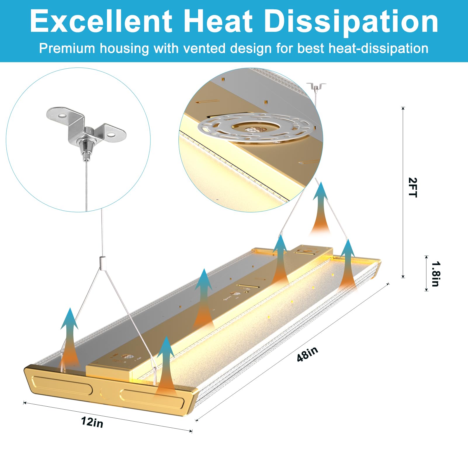 Lightdot 4Ft Led High Bay Shop Light, Gold 100-277V?Driver Equipped?, 265W [Eqv.1000W] 5000K Linear Hanging Light For Warehouse