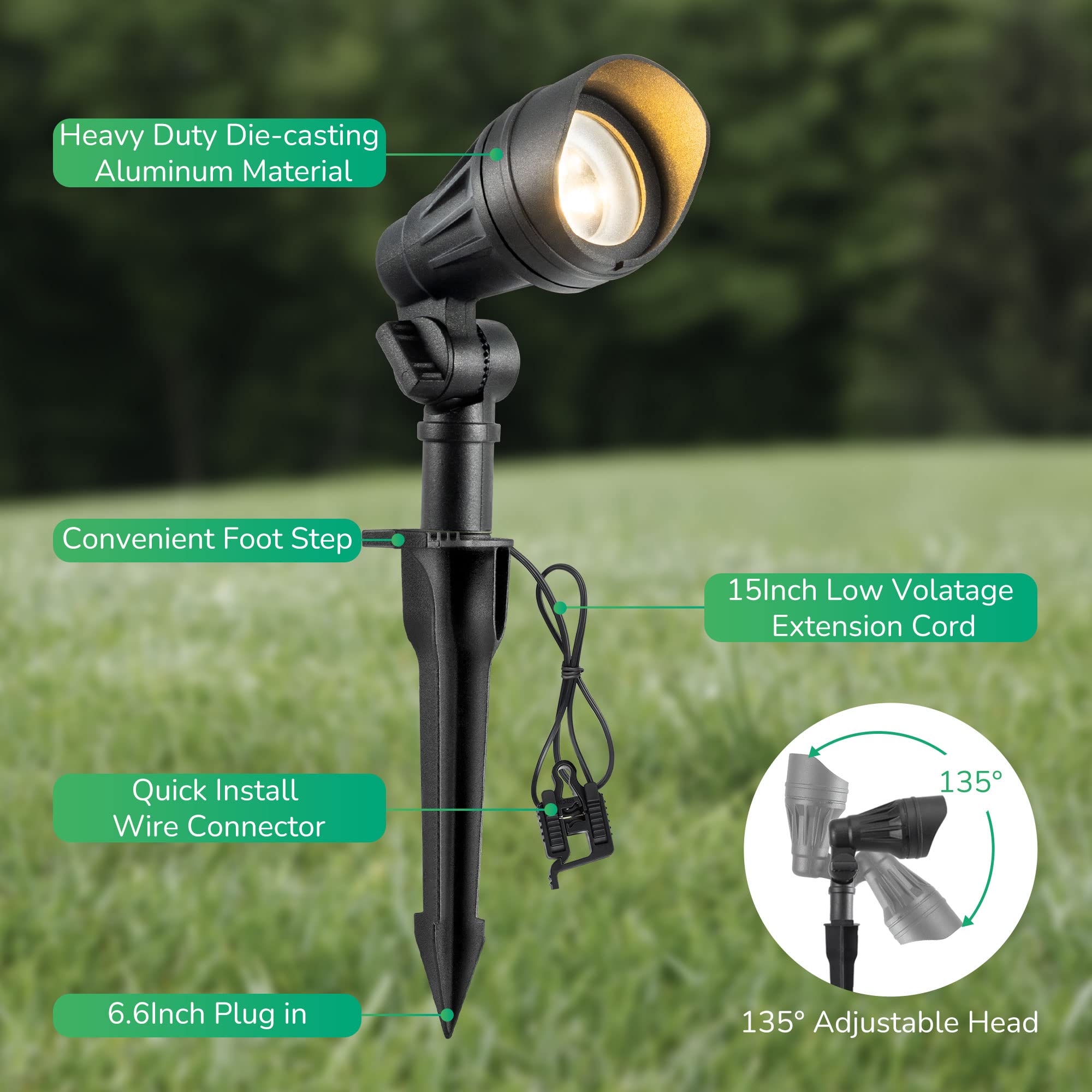 EDISHINE Low Voltage LED Landscape Lights, 3.2W 240LM, 3000K, Waterproof, Black, Model HGSL08A, 4 Pack