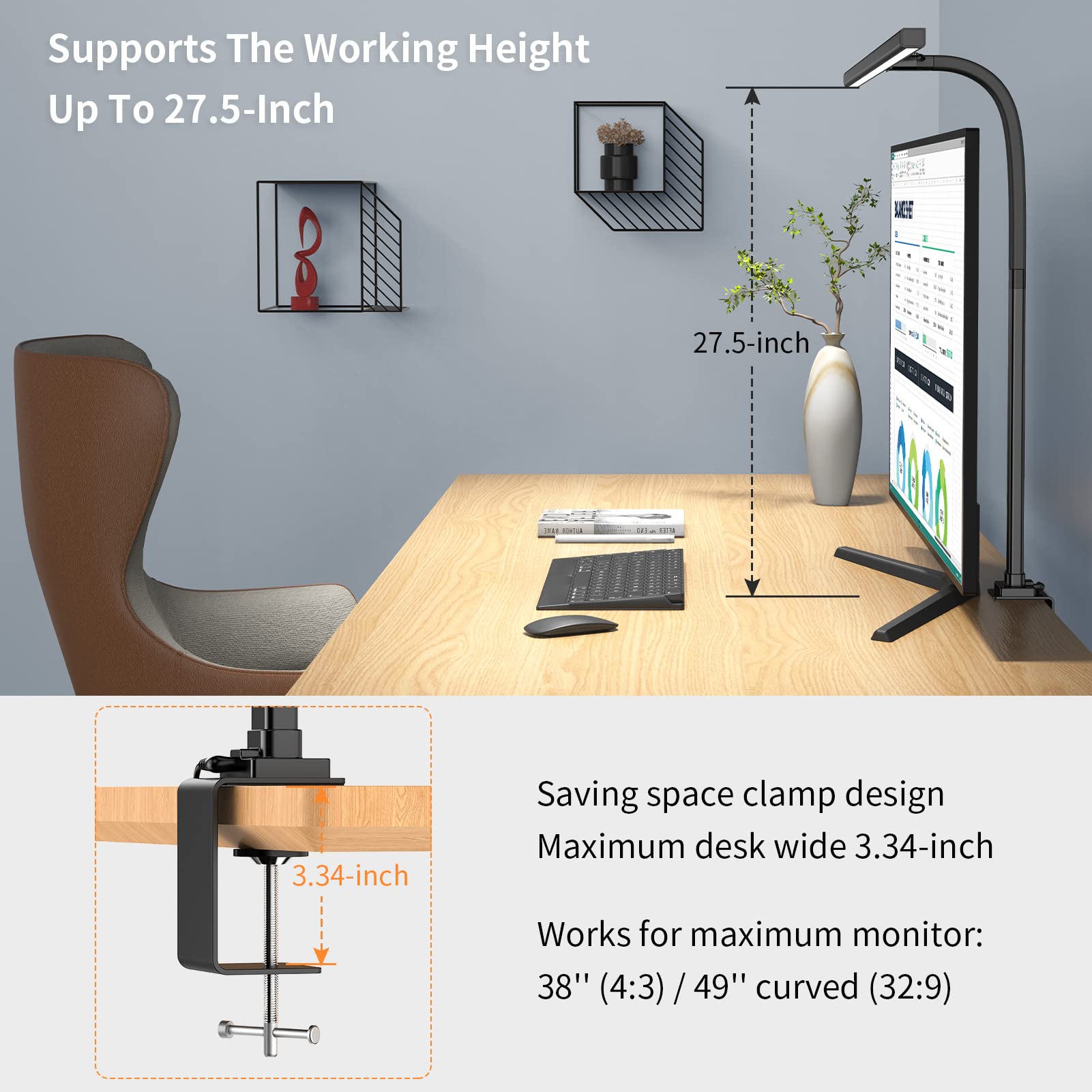 EppieBasic LED Desk Lamp, 24W Stepless Dimming, 6 Color Modes, Black, Model Eap-DL, Ideal for Home Office and Studio Use