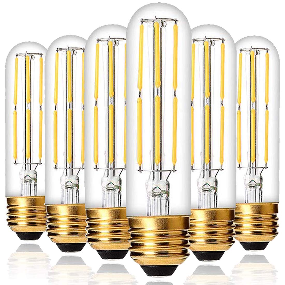 YFXRLIGHT Dimmable T10 LED Bulbs 6W 60W Equivalent 550LM Warm White 2700K Glass E26 Medium Base 6 Pack