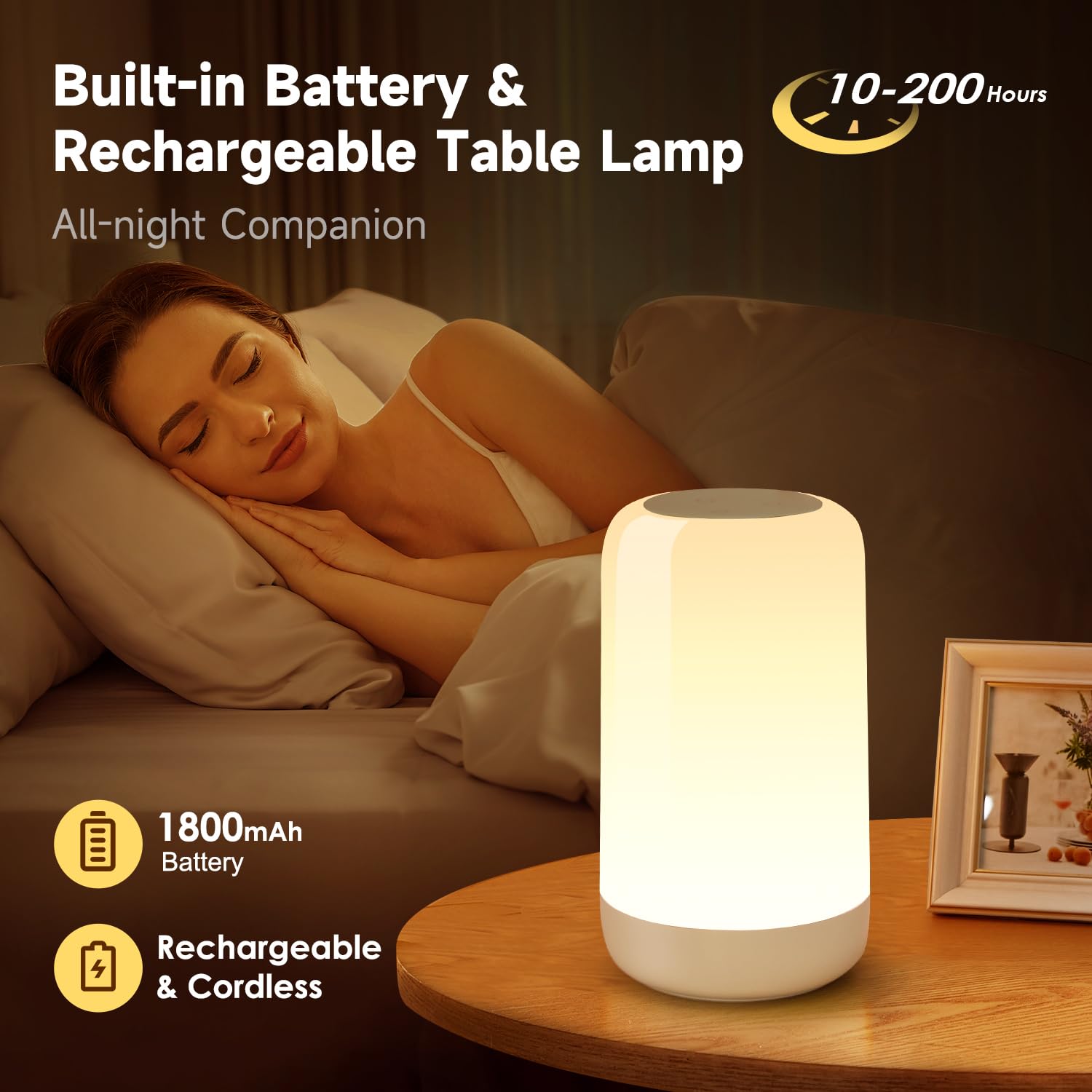 One Fire LED Lamp - 32 RGB Colors, 10 Brightness Levels, Cordless Rechargeable Night Light, Model TW-L65