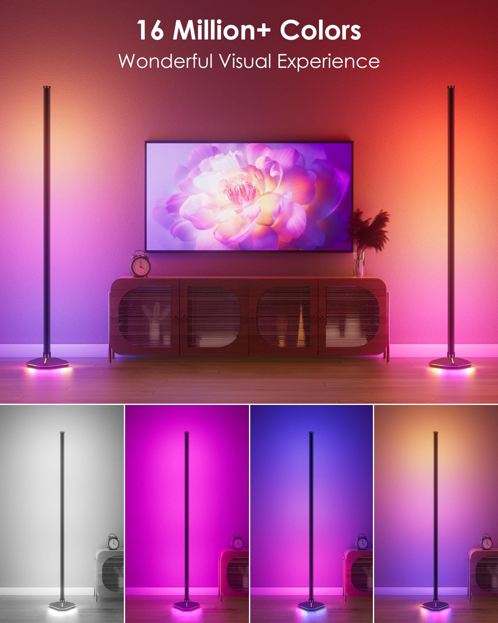 YIKBIK 2PCS RGB+IC LED Floor Lamp, 50" Smart Color Changing Light, Aluminum Base, Music Sync, Modern Design for Bedroom & Living Room