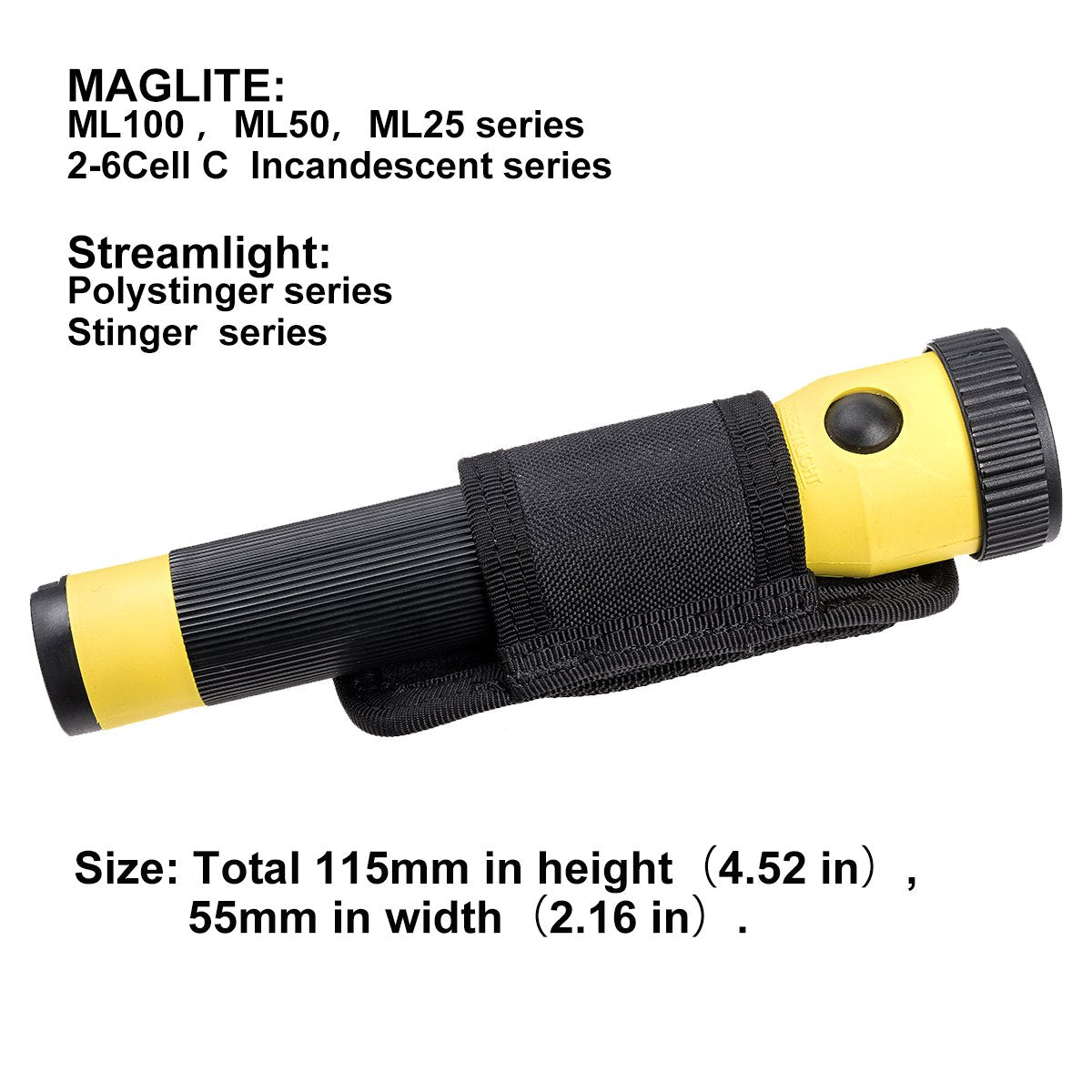 Weltool Open Top Flashlight Holster for MAGLITE & Streamlight, Nylon, FH3, 1.15-1.25in Dia, Black