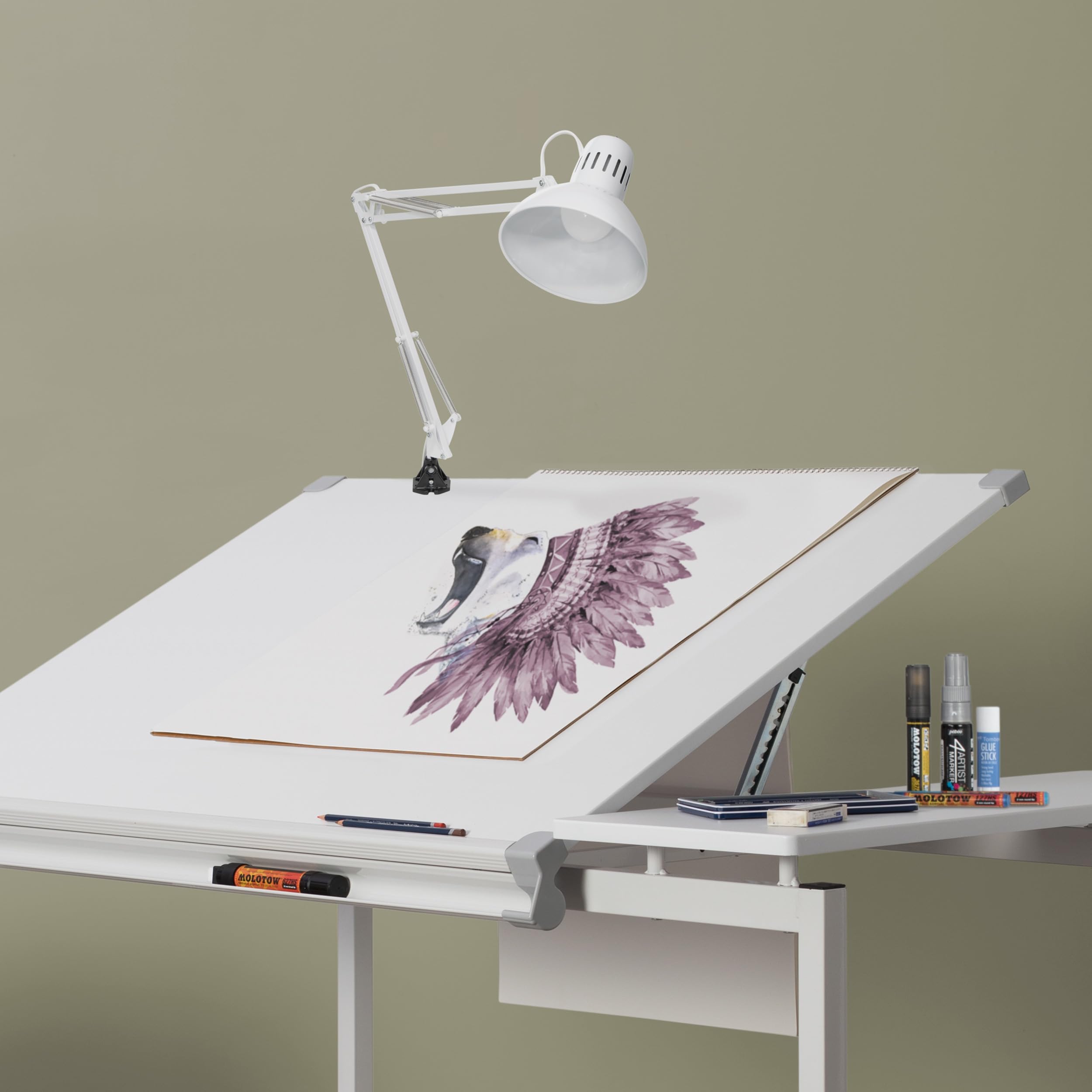 Studio Designs Swing Arm Lamp, 13-Watt, White, 6.5'' W X 7'' D X 36'' H