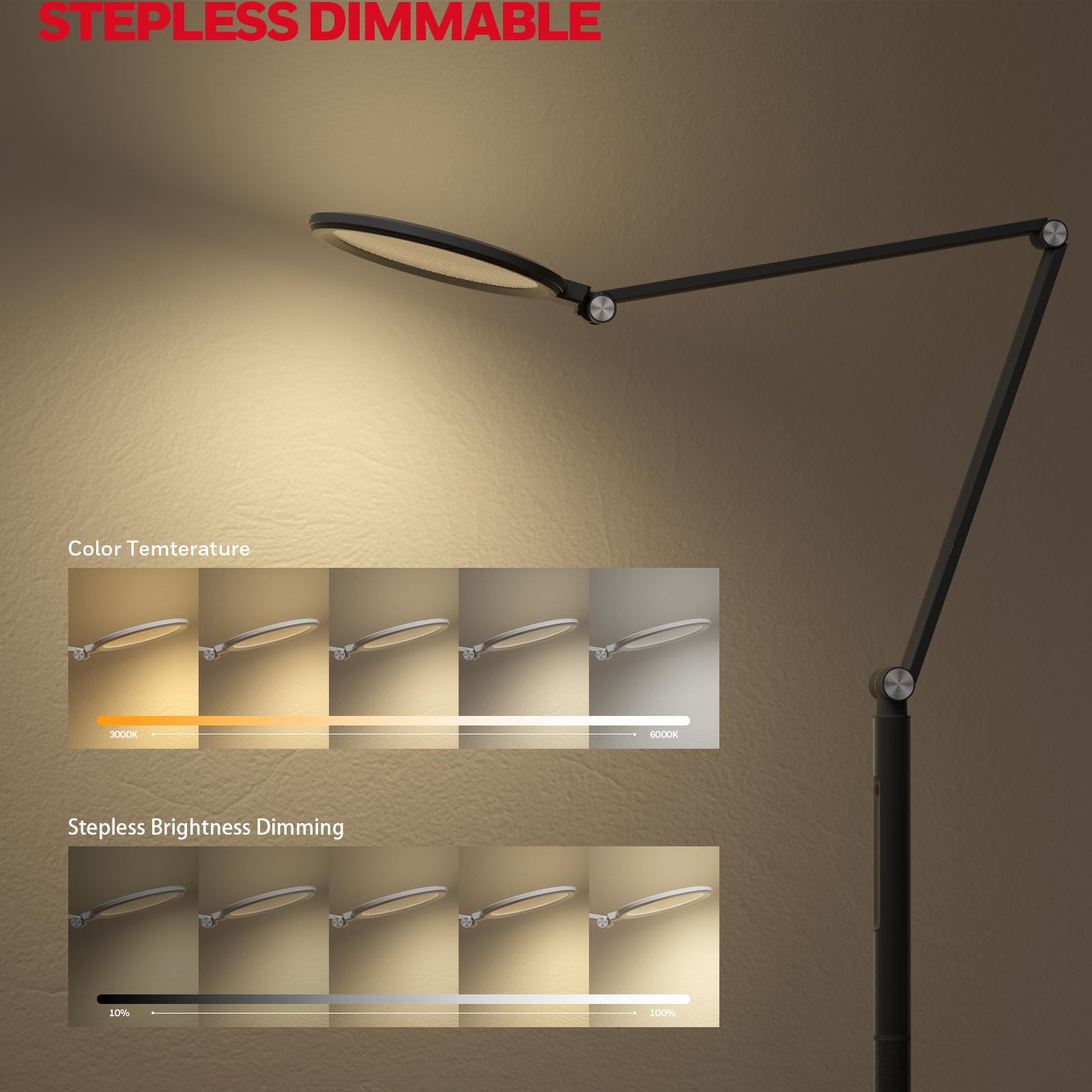 Honeywell LED Floor Lamp - Dimmable Standing Light, 5 Colors & Brightness, Black, Model HWL-F01BK