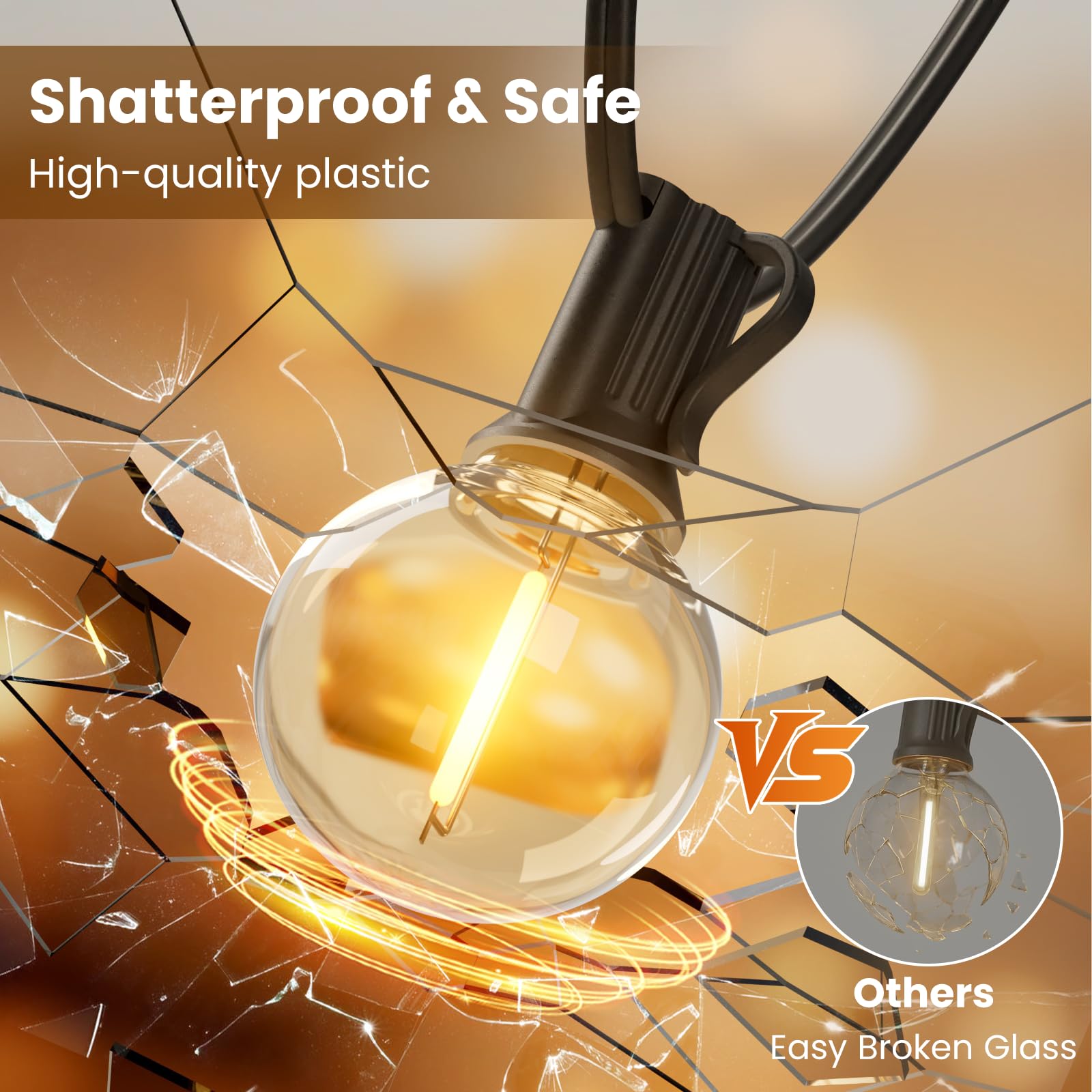 Rtty Outdoor String Lights 120Ft, G40 Led Patio Globe Lights With 62Pcs Bulbs,Shatterproof Waterproof Connectable Hanging For Po