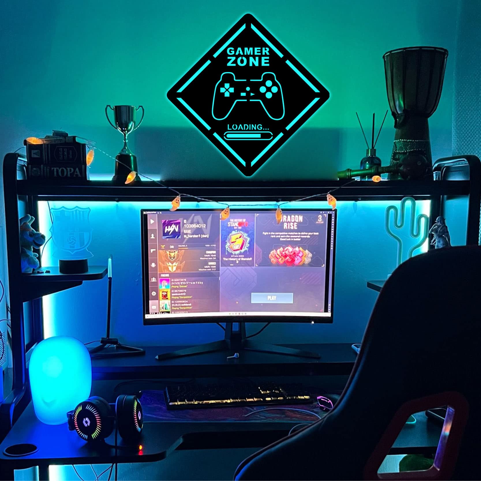 SouLeather Gaming Room Wood Wall Art with LED Lights, 30cm, Colorful, Model WLT0521-30cm-N, Gamer Sign Decoration