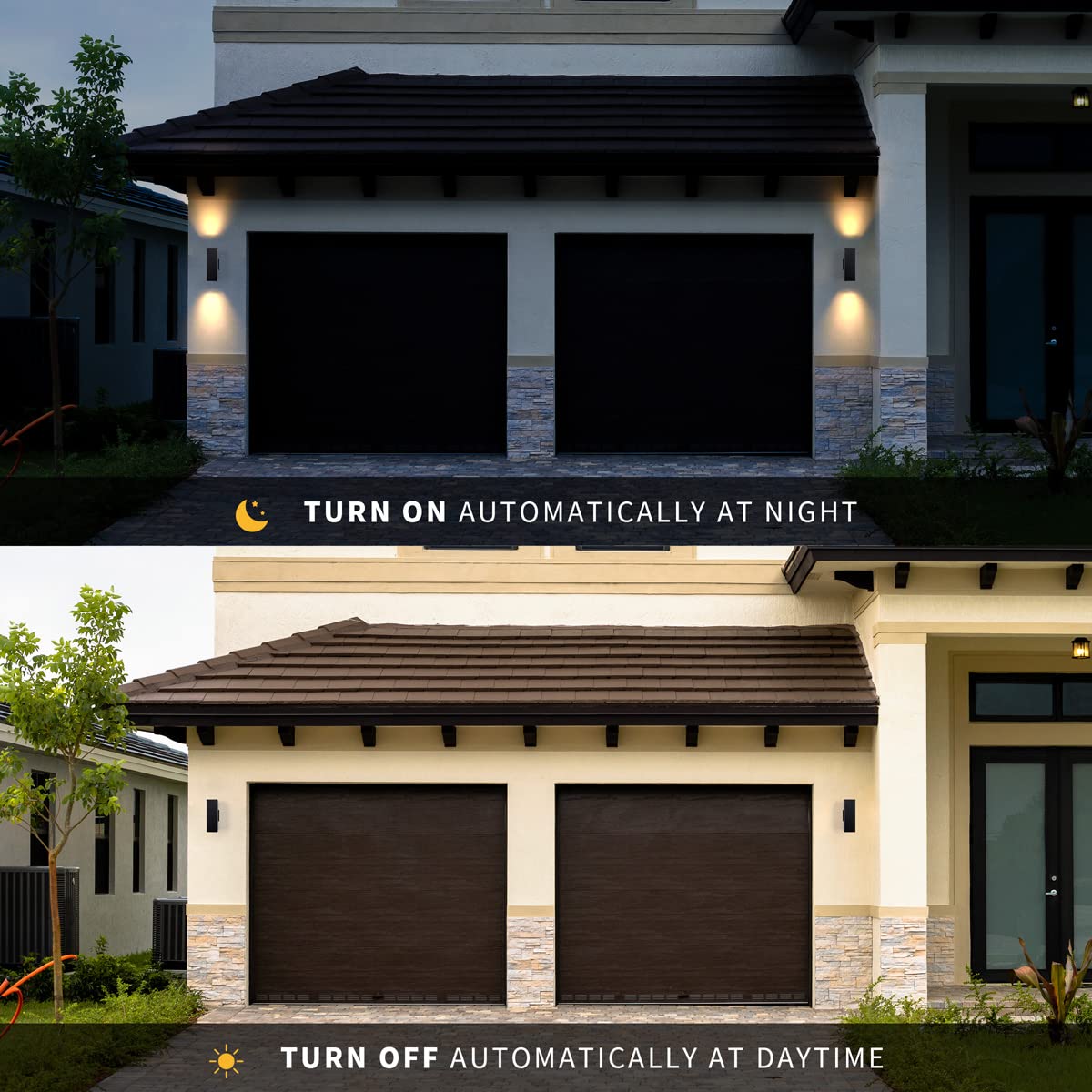 Mirrea Modern Outdoor Porch Light 2-Pack, Dusk To Dawn Sensor, Matte Black Aluminum, Waterproof