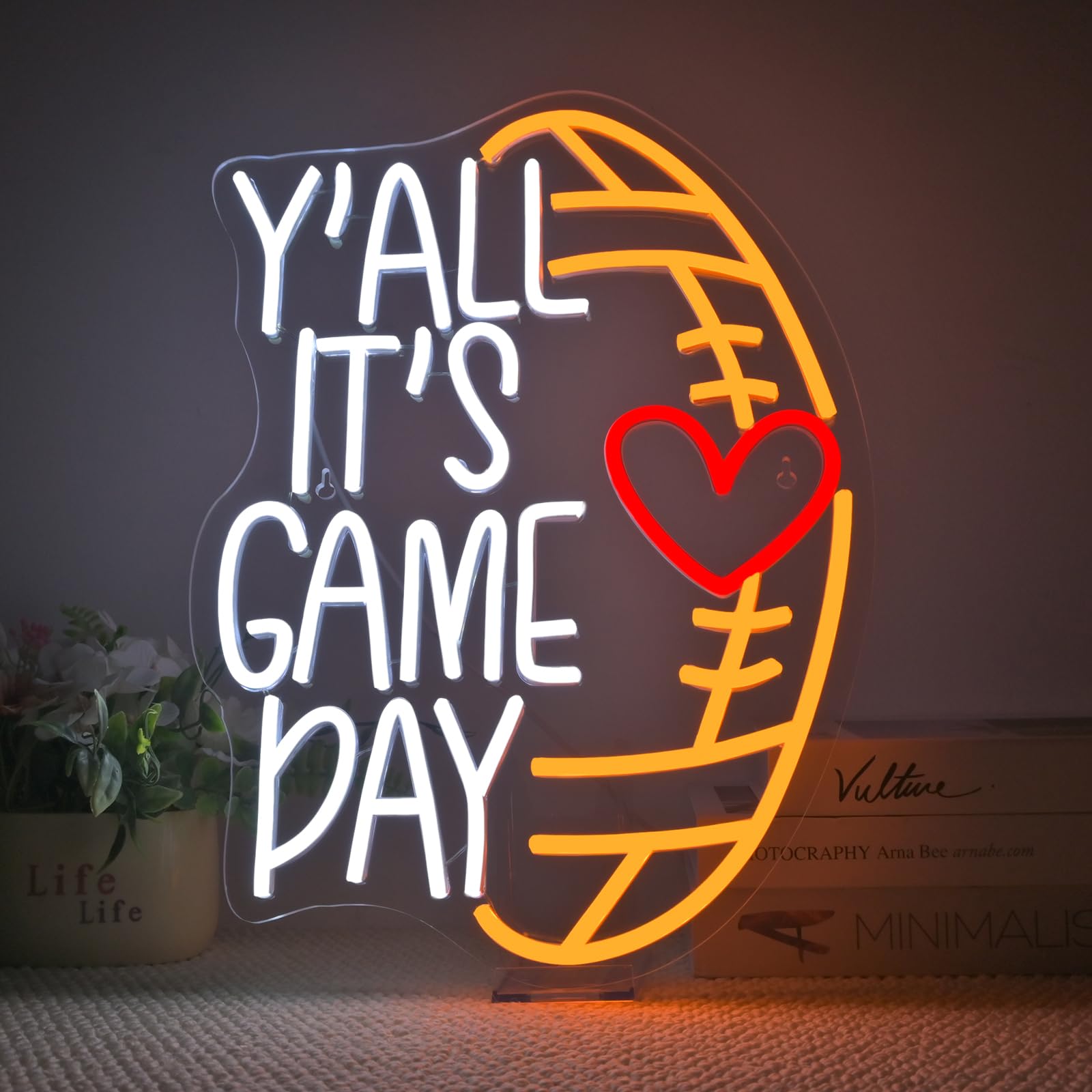 Wanxing Football Game Day Neon Sign, USB Powered LED Wall Decor, Dimmable, 7.8in x 16.5in, Colorful for Bedroom, Office, Party