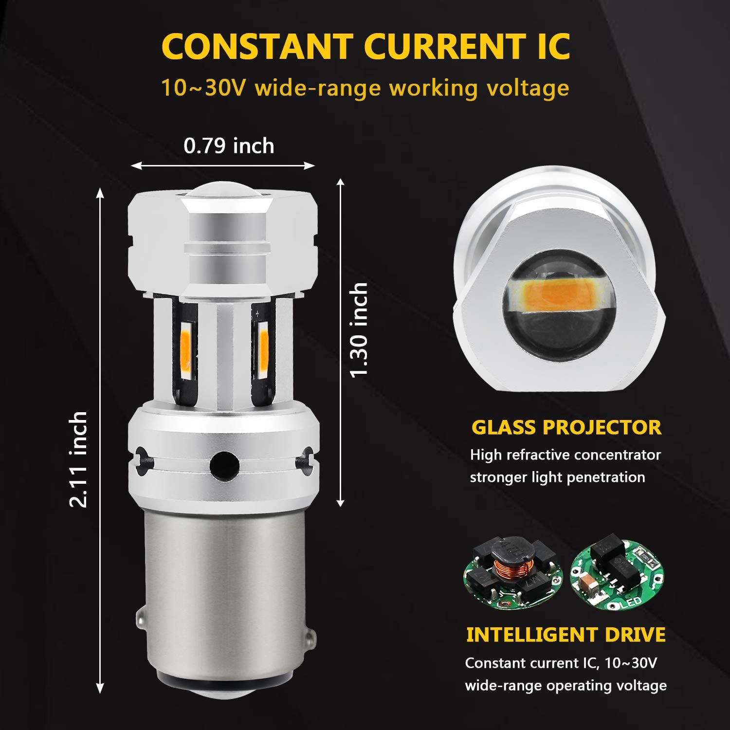PHINLION Amber LED Turn Signal Bulbs 1157/7528/BAY15D - Super Bright Blinker & Parking Lights, Model Phinlion-1157-1860-4