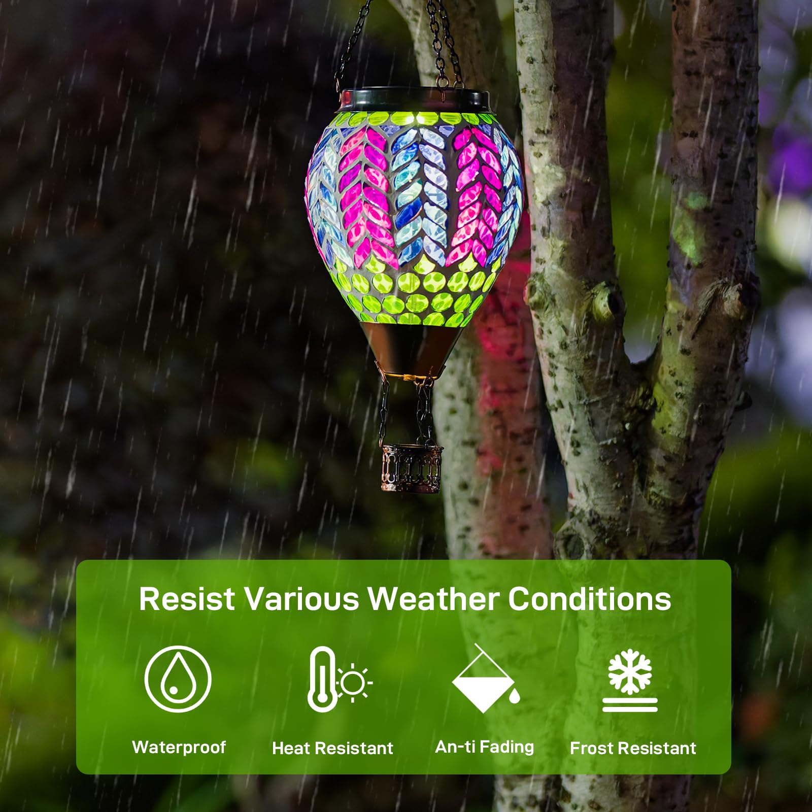 Dreamskip Mosaic Hot Air Balloon Solar Lanterns Outdoor Waterproof  Colorful Glass Solar Hanging Lantern Lights For Garden Patio Yard Gifts For Women Mom Grandma