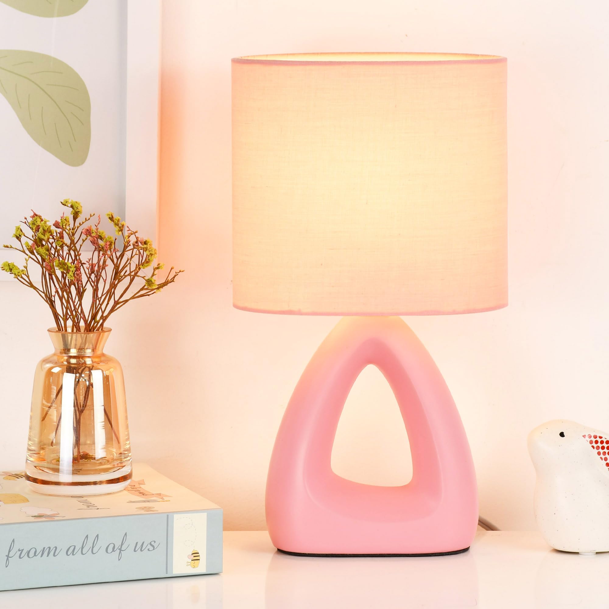 Lampwell LILA Small Modern Ceramic Table Lamp, Pink, 6.7x3.94xH11.8IN, Bulb Excluded, Bedside & Living Room, Kids & Night Table 