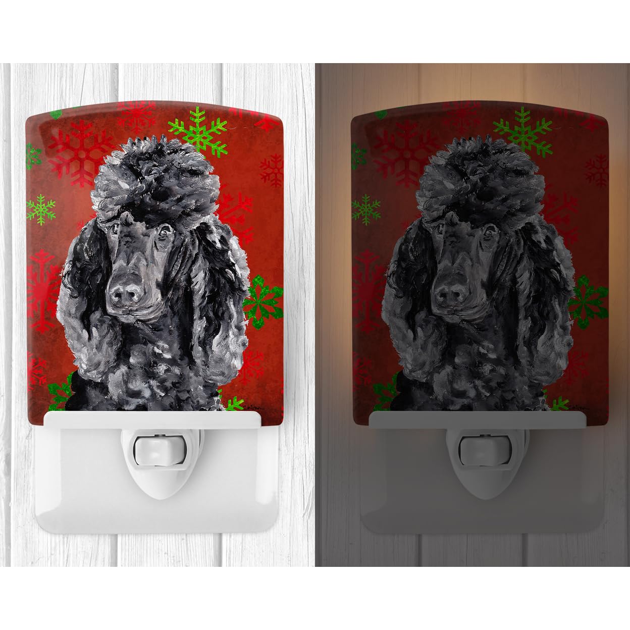 Carolines Treasures Ceramic Night Light Black Standard Poodle Red Snowflakes 6x4x3in Multicolor Model SC9746CNL