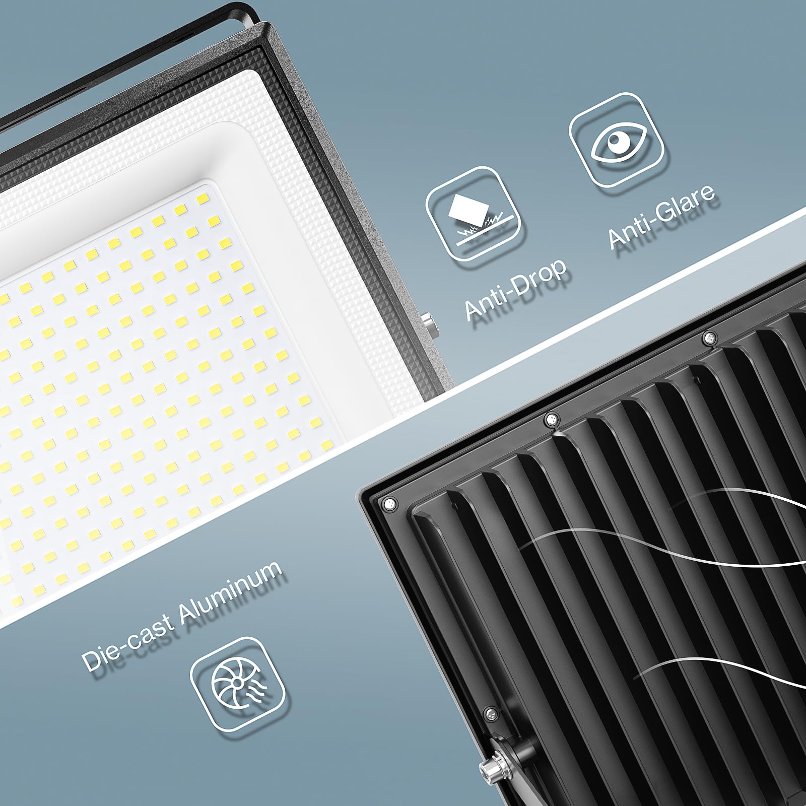 Olafus 300W LED Flood Light Outdoor, IP66 Waterproof, 6500K Daylight White, Black, Model LAA200G, Super Bright Security Lighting for Yard
