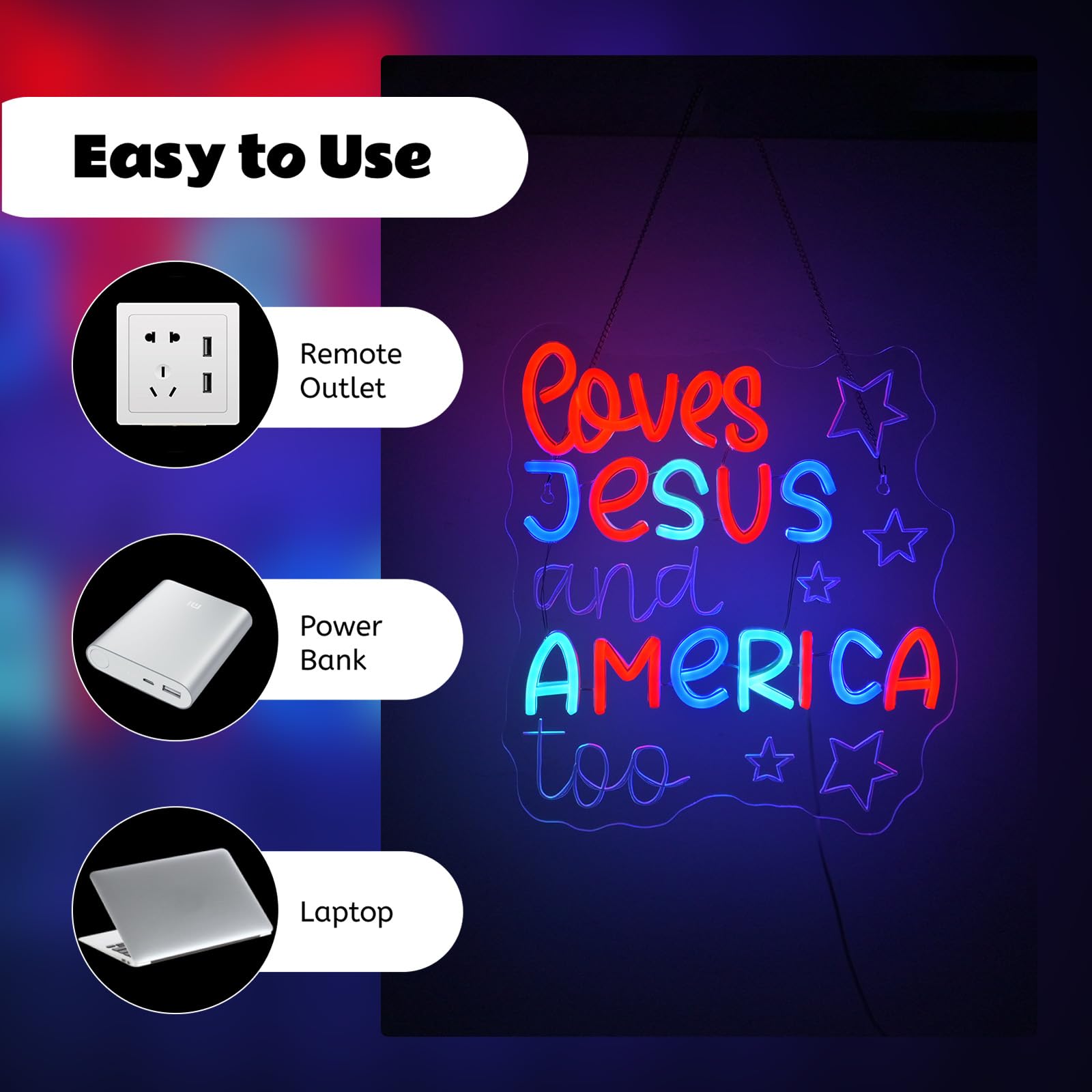 Jurong Jesus Neon Signs For Wall Decor  Loves Jesus And America Too Dimmable Led Neon Light Up Signs  Usb Powered  For Christ Church Wedding  Club  Living Room  Bedroom Gifts  Home  Birthday Party Decor