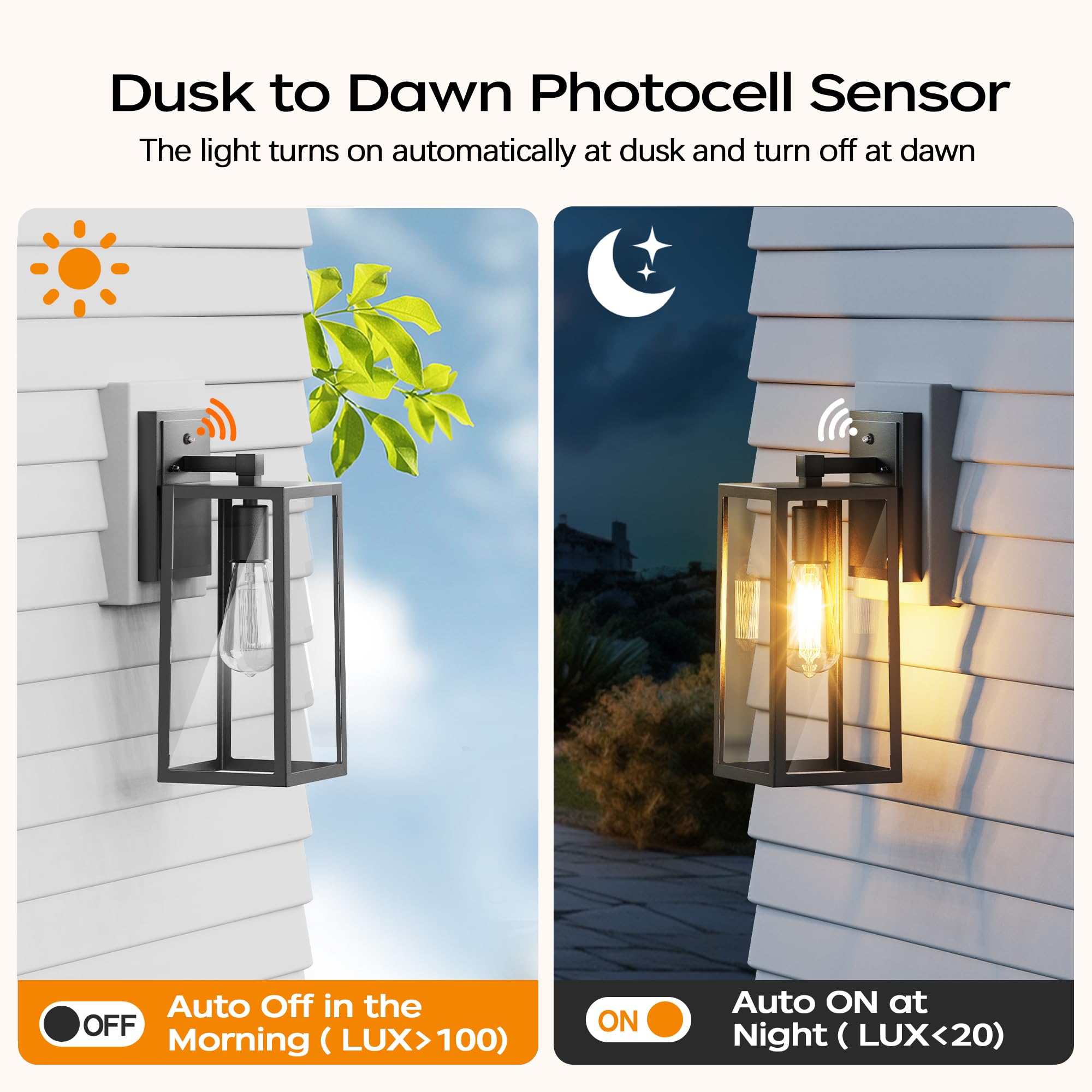 PARTPHONER Outdoor Wall Mount Light Fixtures, Waterproof, Anti-Rust, 2-Pack, Matte Black, Tempered Glass, Model PA-WL-1