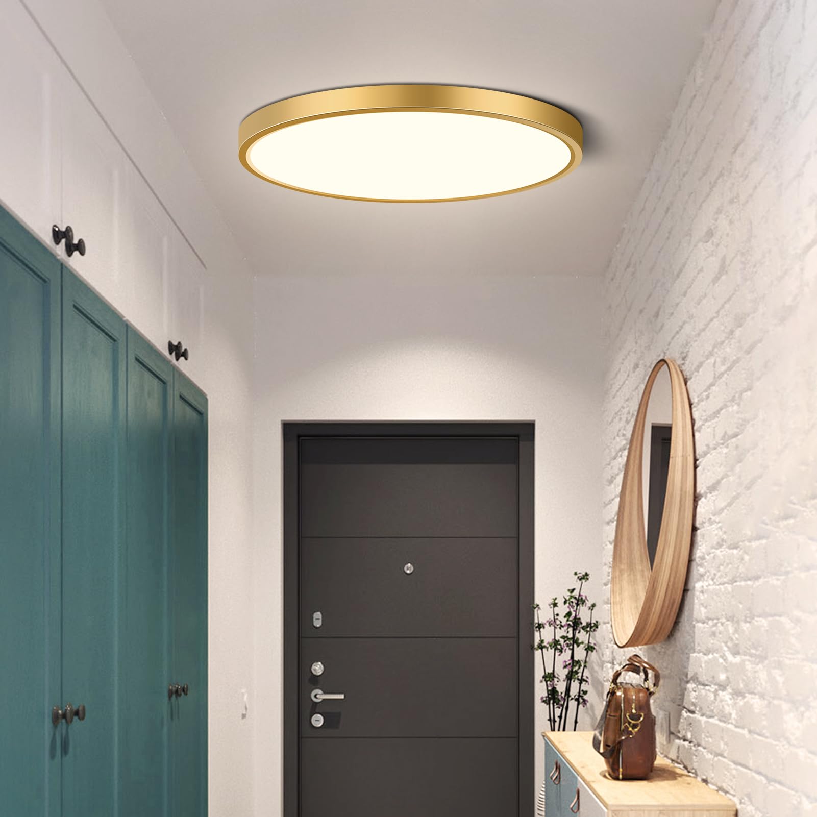9Inch LED Ceiling Light Flush Mount Fixture  18W(180W Equivalent)  1800LM  4000K Natural White  IP40  Flat Modern LED Ceiling Lights for Bedrooms  Living Rooms  Bathrooms  Stairwells  etc.(Gold)