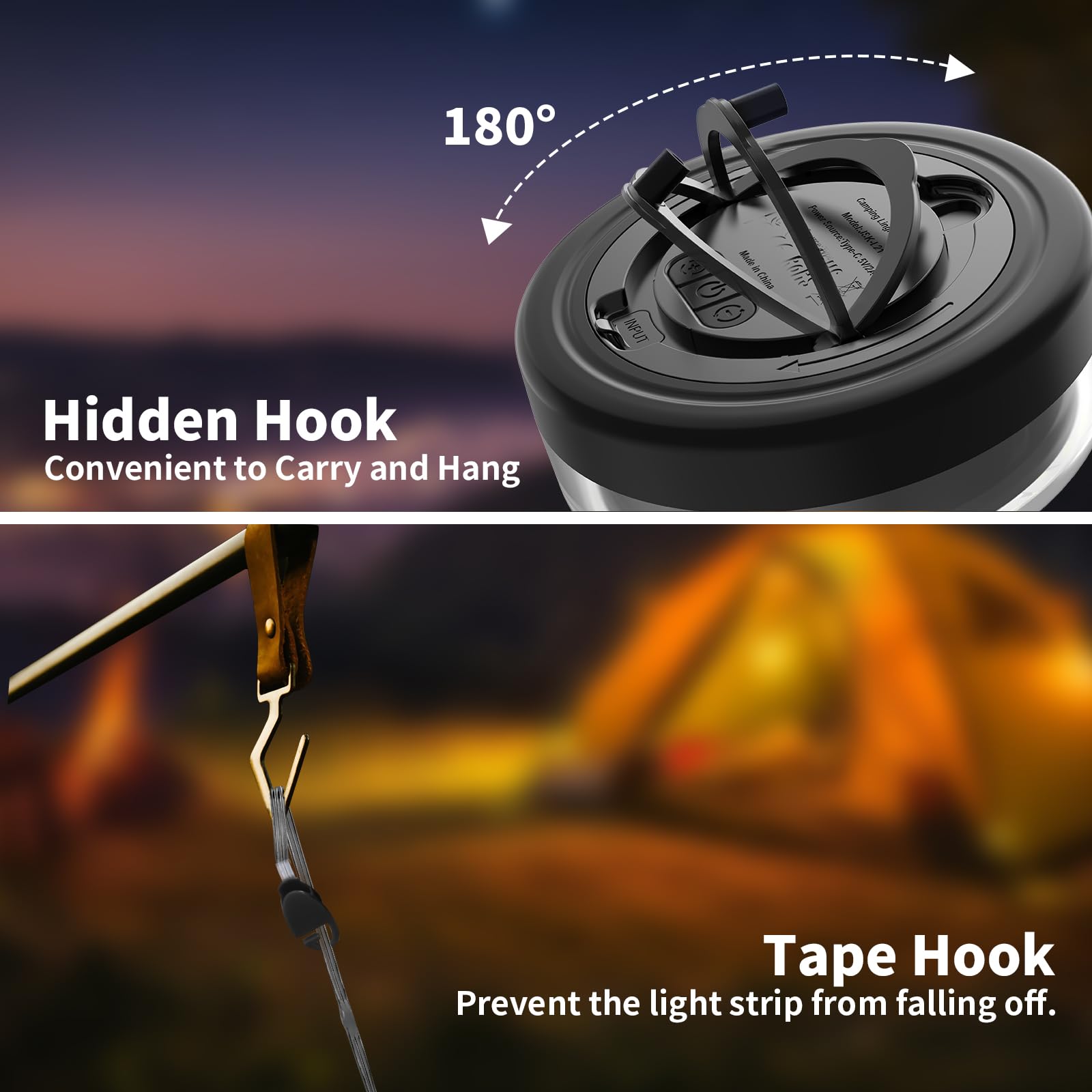 KEIWRLIGHT Camping String Lights 32.8FT, 14 Lighting Modes, IP44 Waterproof, 4000mAh Battery, Black, Model JSK-L21