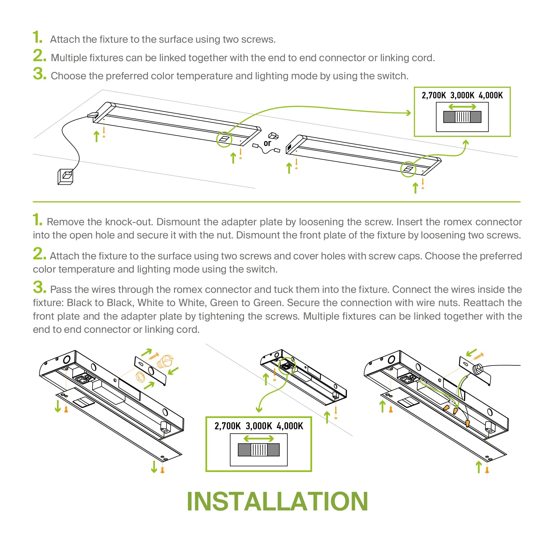 Asd Led Under Cabinet Lighting, 12 Inch, Dimmable, Hardwired/Plug-In, 3 Color Levels, 20-Pack, Energy Star, White