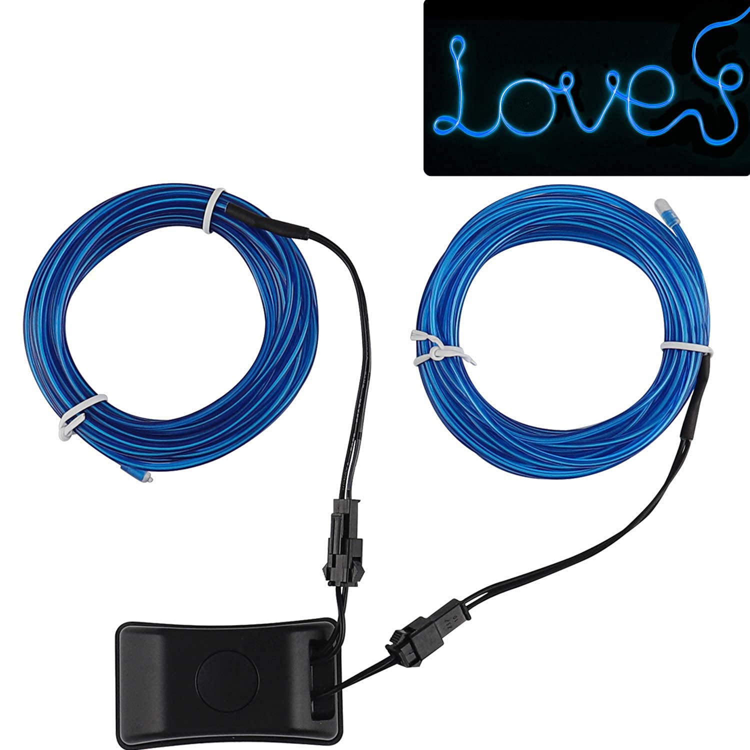 Jiguoor Usb Rechargeable El Wire 32.8Ft/10M (5Mx2) Bright Neon Light Strip 360° Illumination Neon Tube Rope Lights For Diy, Festival, Party Decoration, Halloween, Chrismas (32.8Ft/10M, Blue)