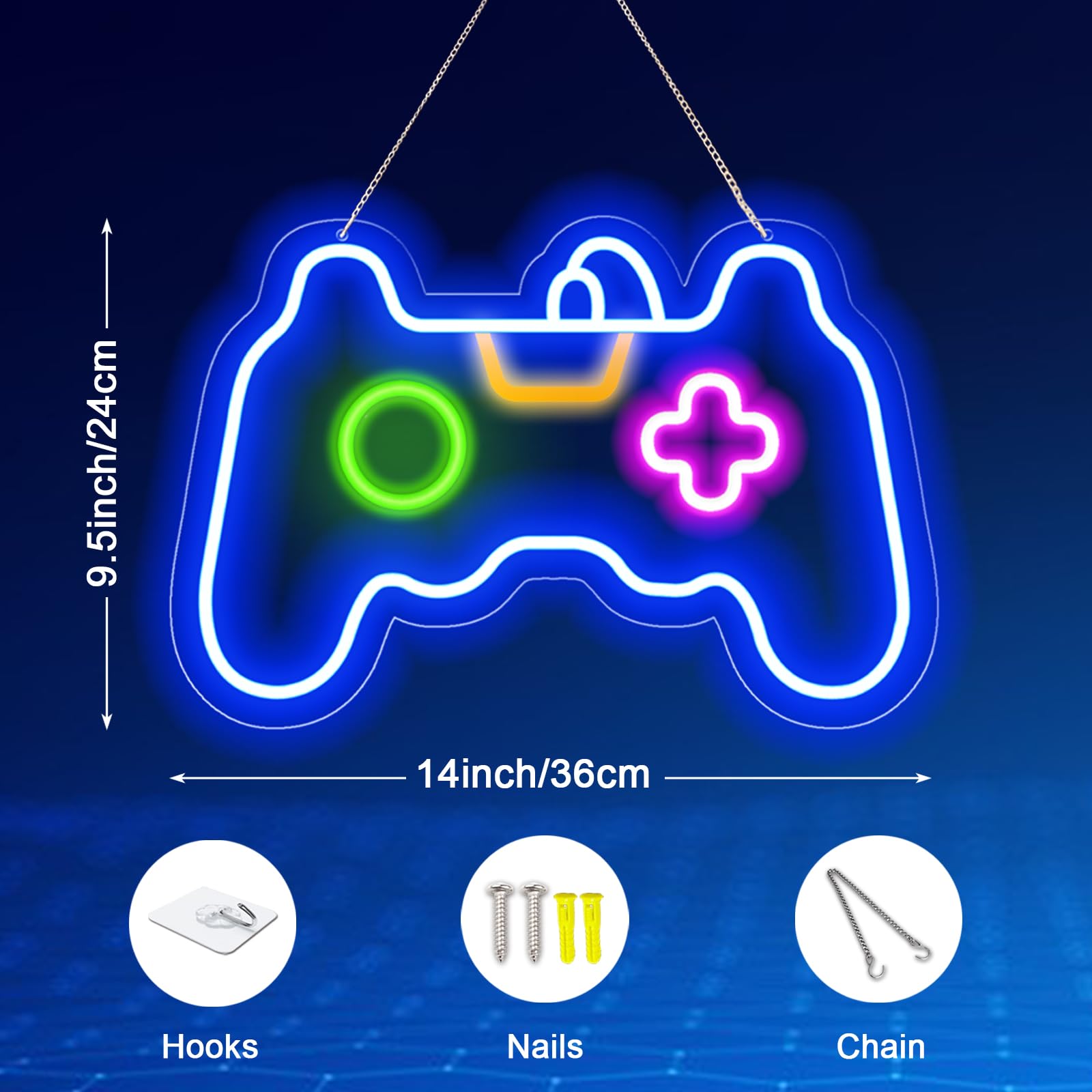 Kenfari Gamer Neon Sign  Gamepad Shaped Led Neon Sign For Gamer Room Decor  Game Neon Light For Teen Boy Room Decor  Best Gamer Gifts For Boys  Kids