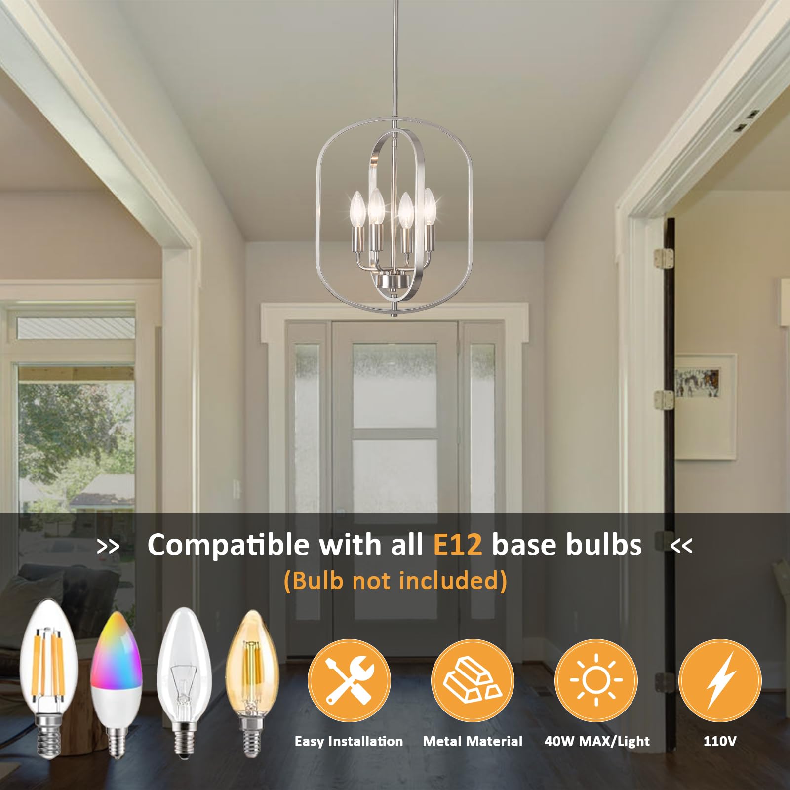 Nickel Chandelier Light  Modern Farmhouse Chandeliers For Dining Room Light Fixture  Adjustable Pendant Lights Kitchen Island Foyer Lighting Fixtures Rustic Kitchen Chandelier For Entryway Living Room