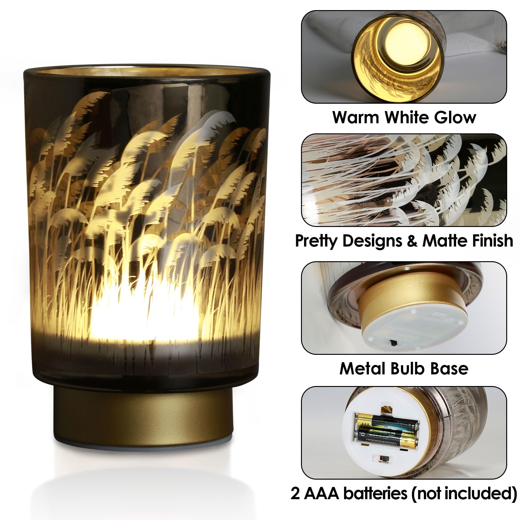 Eywamage Small Battery Operated Table Lamp With Remote, Pampas Cordless Glass Accent Lamp Lights For Bedroom Kitchen Living Room