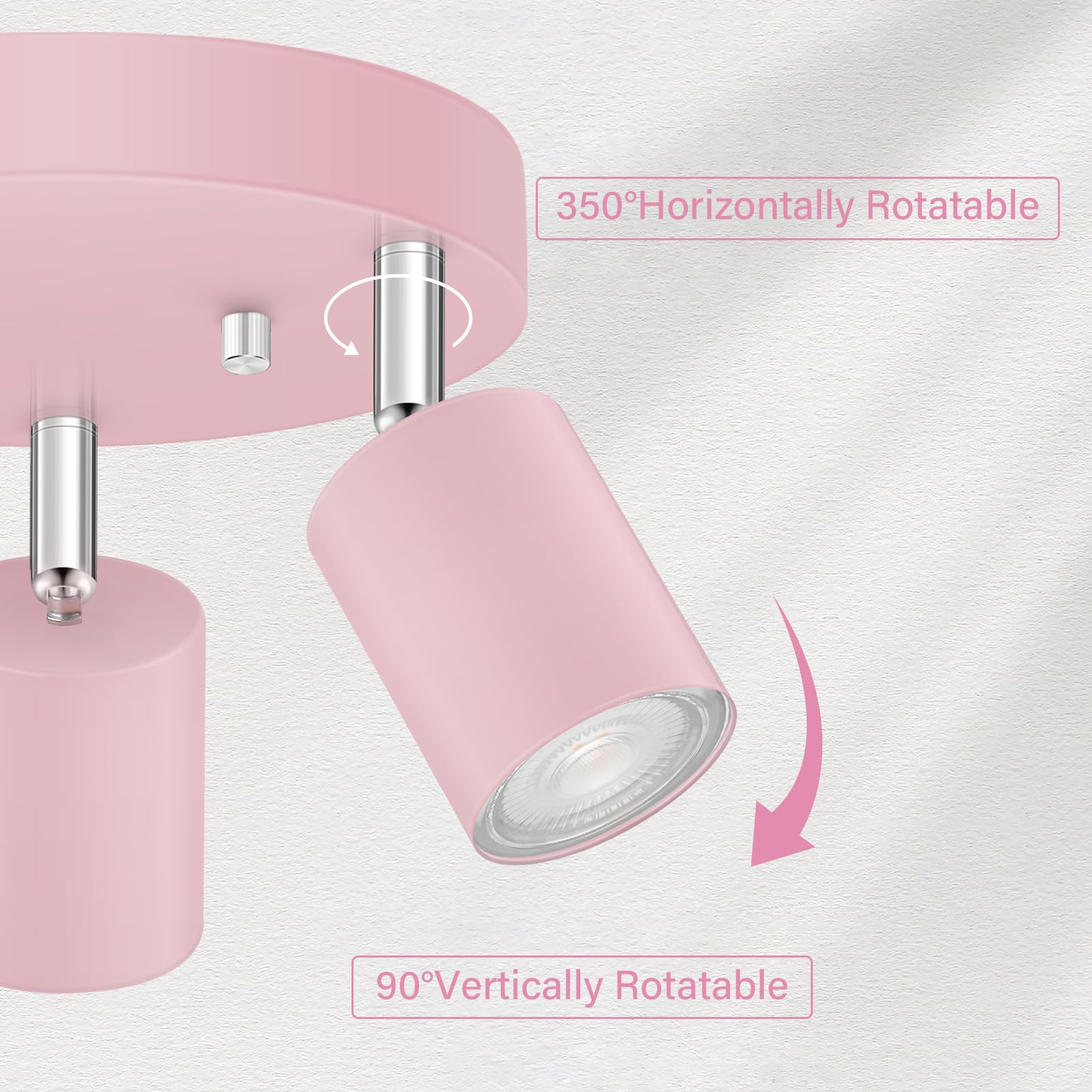 Bricosmocon 3 Light Track Lighting Fixtures Ceiling  Pink Round Directional Spotlight Fixtures  Gu10 Flush Mount Ceiling Fixture  Adjustable Modern Led Track Light For GirlS Room  Bulb Not Included