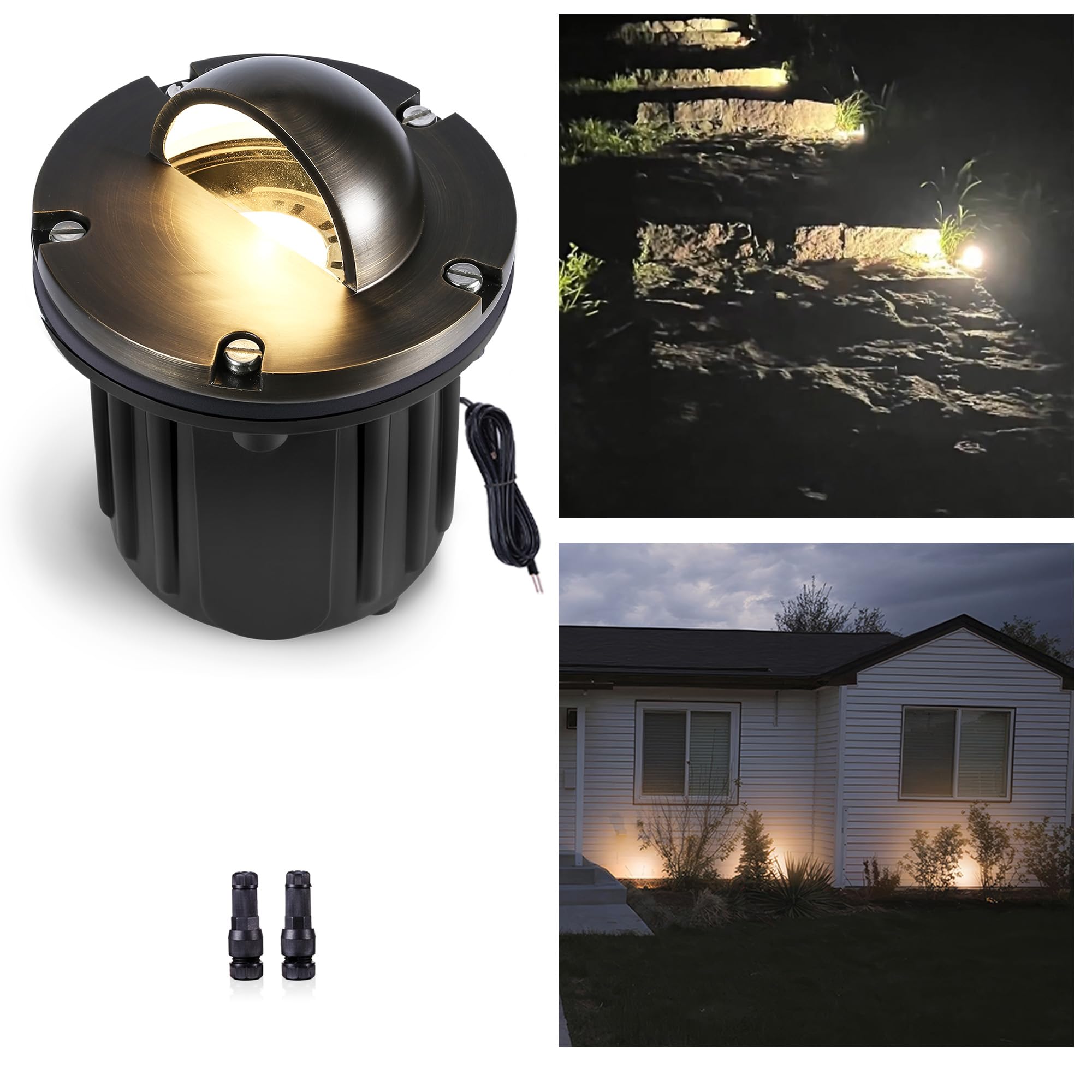 Gardenreet Brass Well Light - Waterproof 12V Ip65 In-Ground Landscape Lighting, LED Outdoor Replaceable Bulb Low Voltage Fixture
