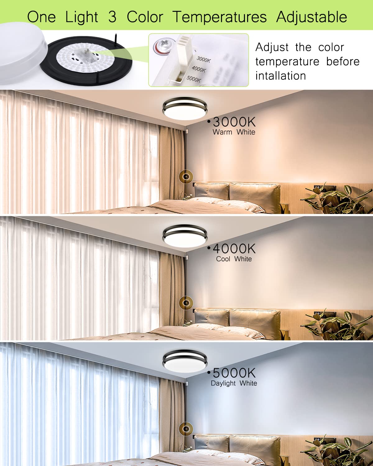 Yogaret LED Flush Mount Ceiling Light Fixture 40W 4000lm 13inch Black 2Pack